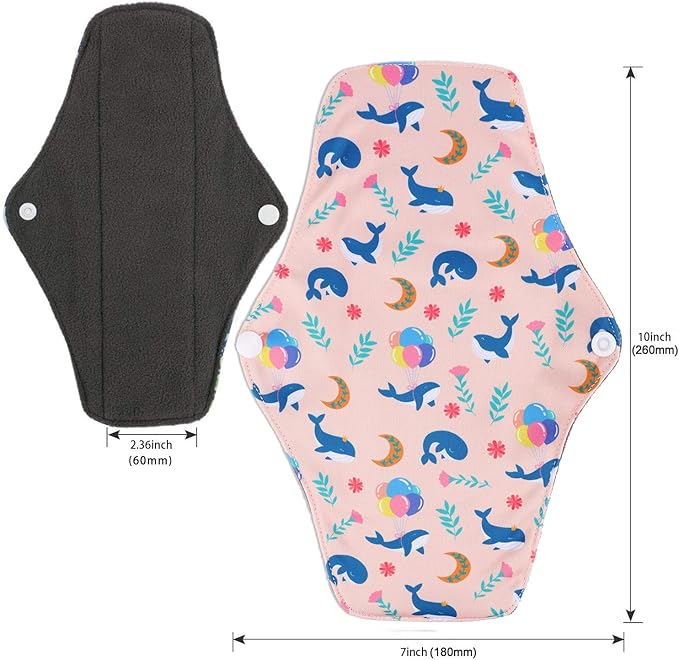 PHOGARY Reusable Menstrual Pads, Bamboo Cloth Pads for Heavy Flow with Wet Bag, Large Sanitary Pads Set with Wings for Women, Washable Overnight Cloth Panty Liners Period Pads(7 in 1, Style H)