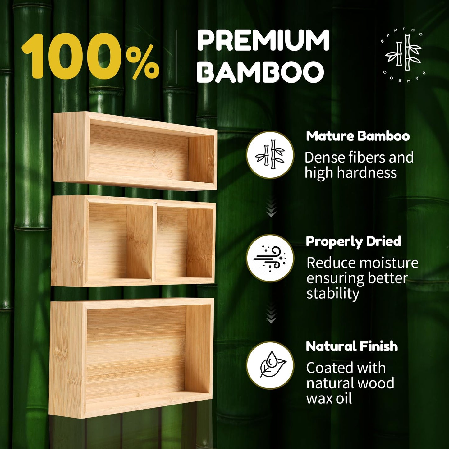 lilLittle Bamboo Drawer Organizer, 3 Pcs Kitchen Drawer Organizer Set, Multi Purpose Utensil Drawer Organizer, Silverware Organizer for Kitchen, Bathroom, Office, Junk Drawers