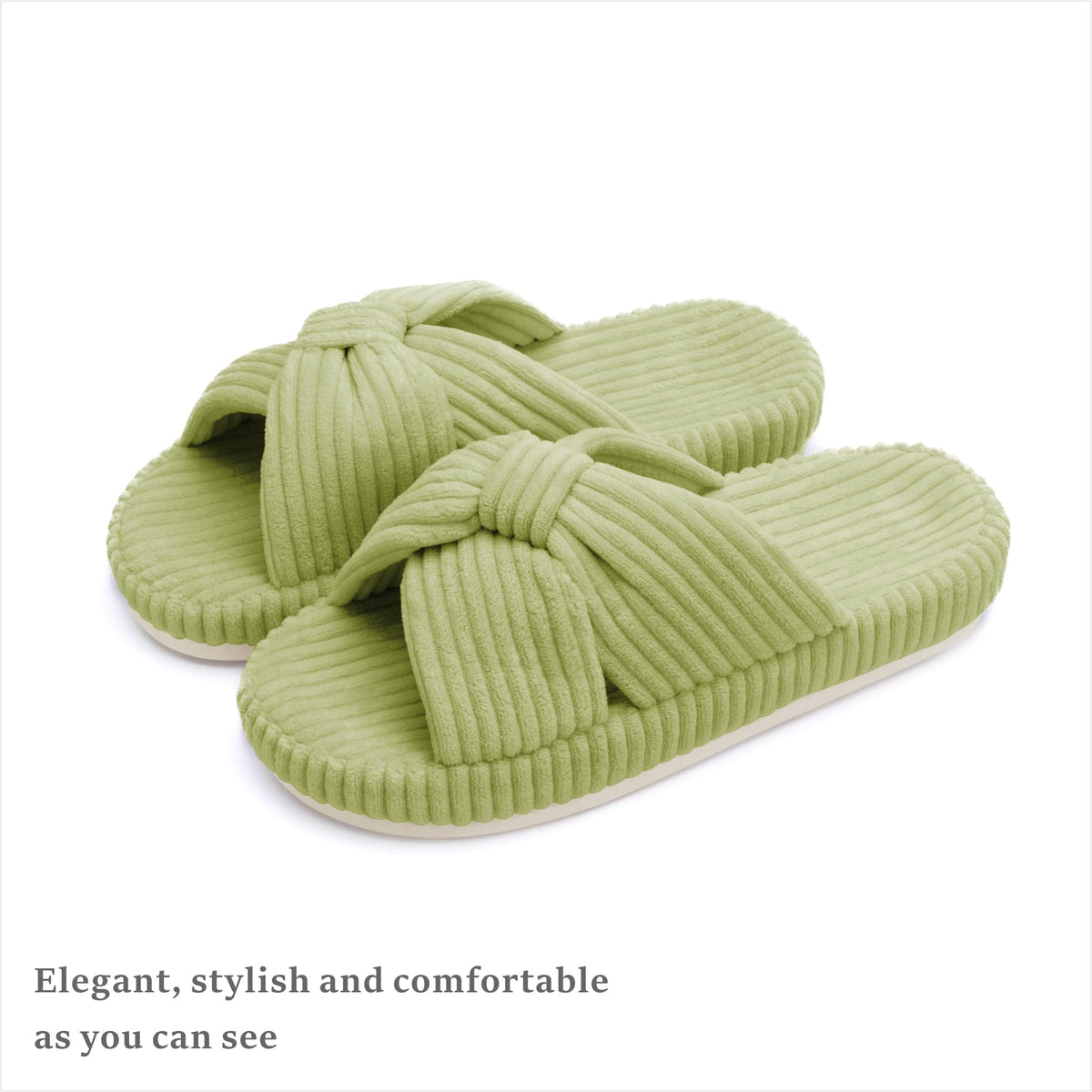 Slippers for Women Memory Foam House Bedroom Corduroy Bow Crossbands Slipper Shoes Comfy Trendy Gift Slippers Avocado Green Size 11 12 10.5