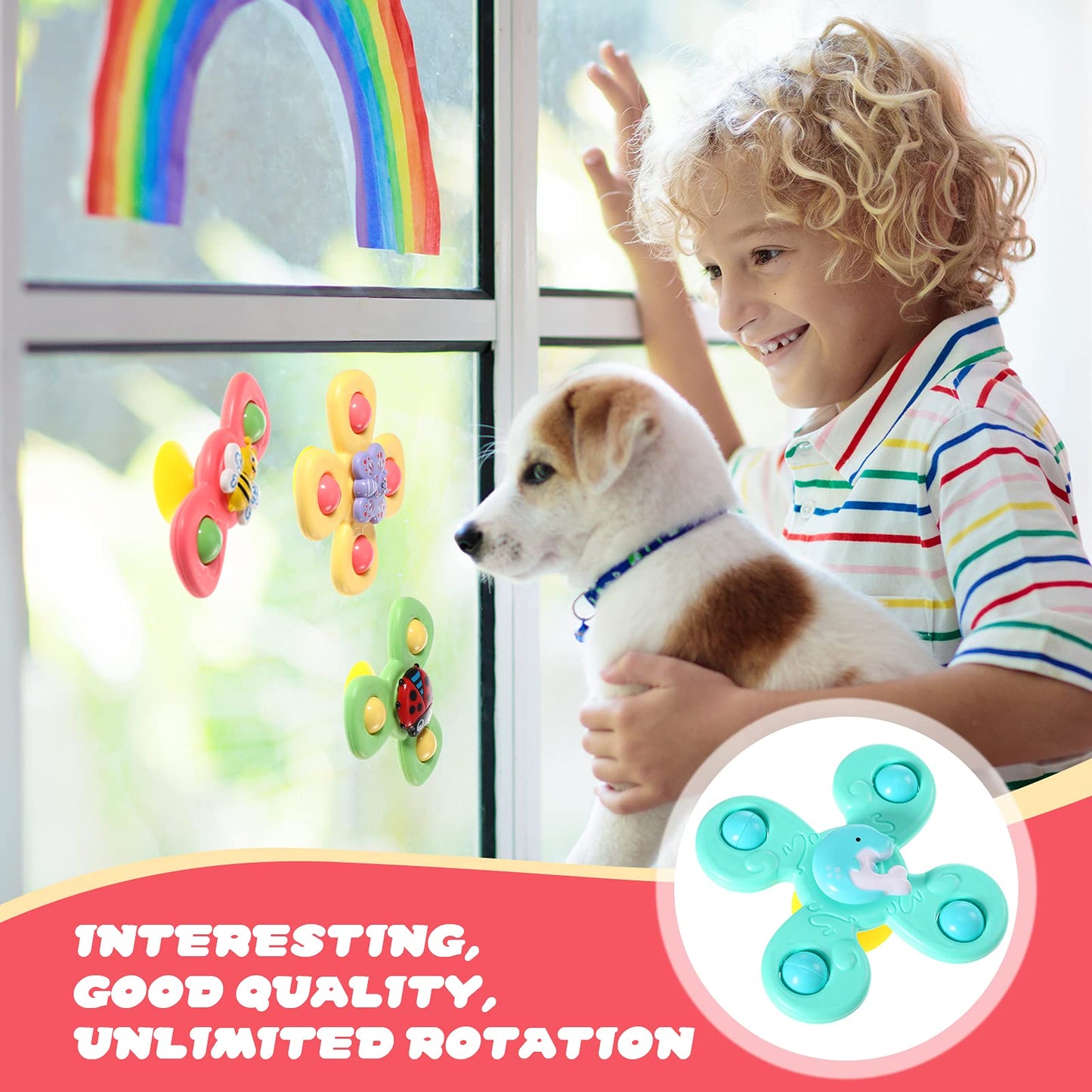 Harrycle 6 Pieces Suction Cup Spinner Toy Sea Theme Sensory Bath Spinner Toys Bear Butterfly Suction Cups for Birthday Learning Game and Party Supplies