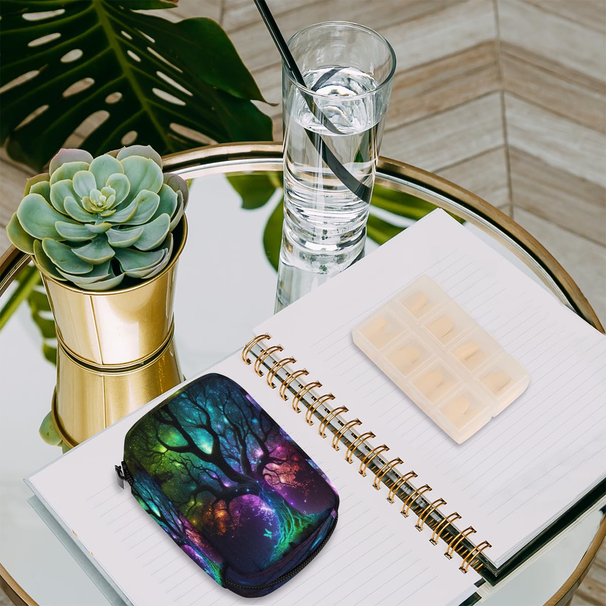 Tree of Life Galaxy Travel Pill Organizer Box Weekly Portable Pill Case Daily Pills 7 Day Small Birth Control Pills Container Removable Compartments for Medicine Vitamins Fish Oil