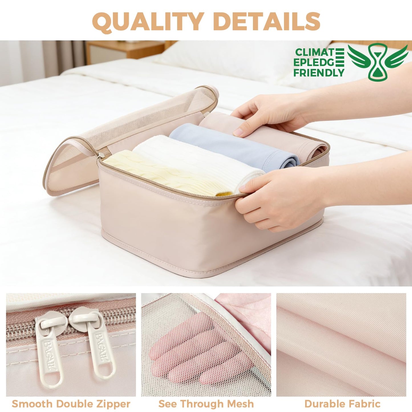 BAGAIL 9 Set Packing Cubes with Packing List Luggage Packing Organizers for Travel Accessories (Cream)