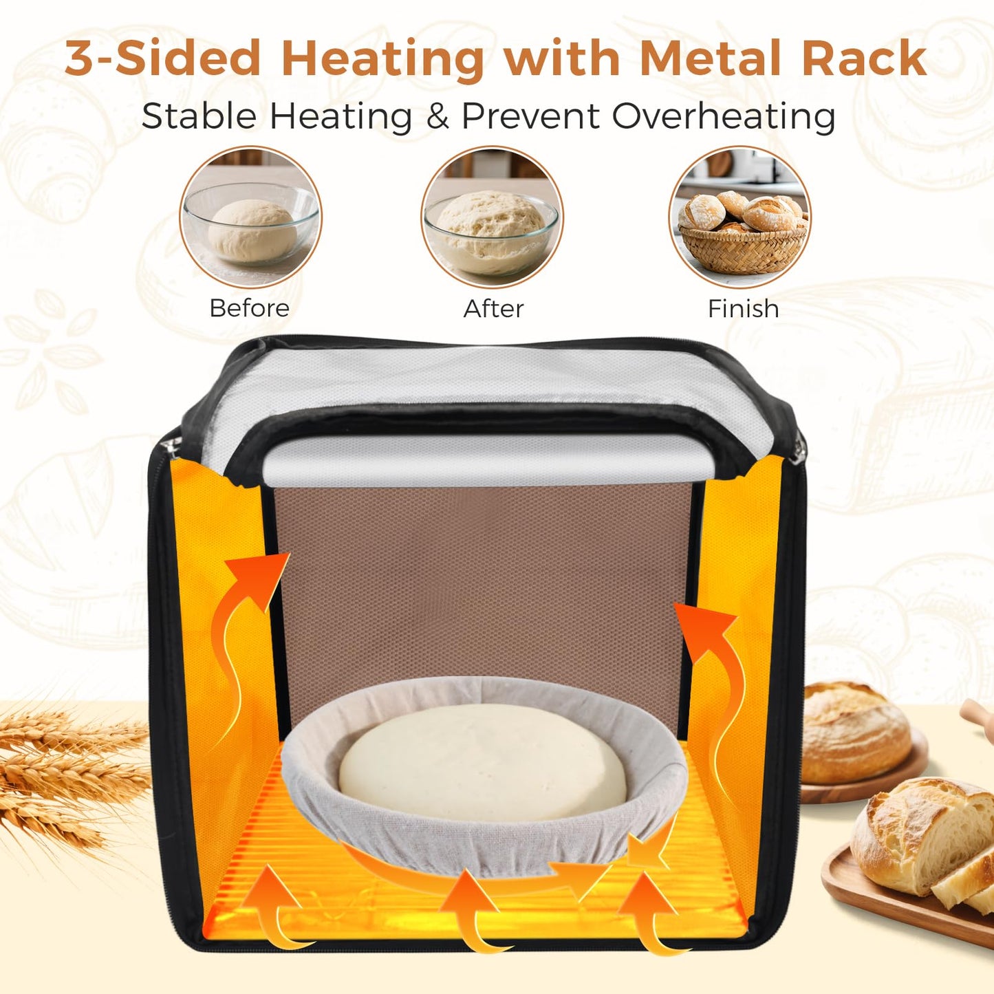 Homelove Folding Bread Proofing Box - Dough Proofer with 65-125℉ Temp Control & 25-Timer, Sourdough Starter Warmer with Metal Rack & Humidity Meter for Sourdough, Bread Baking, Pizza, Yogurt, Kombucha