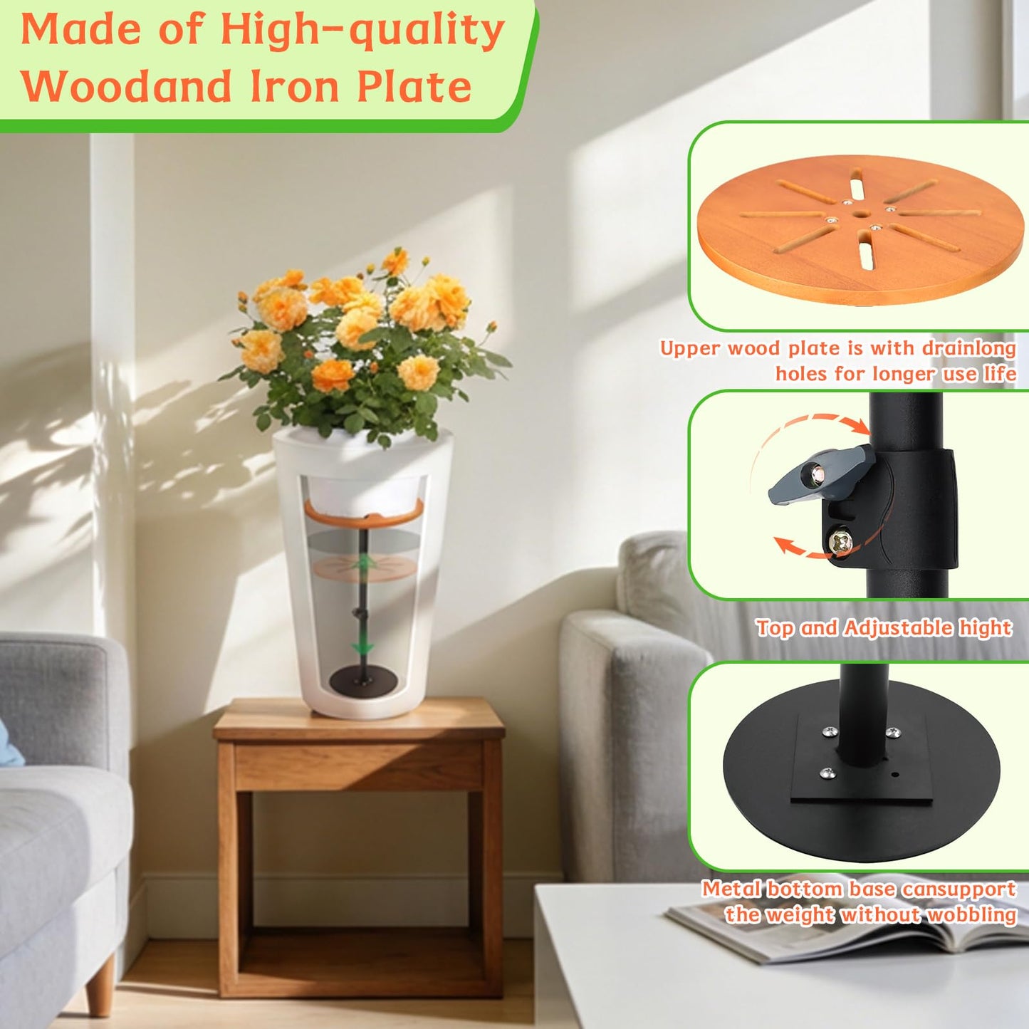 EXCELFU Adjustable Plant Risers for Inside Pots,Planter Inserts for Large Pots and Tall Flower Plant Containers Indoor and Outdoor,12-21” Rise, 6" Base, 10" Top-1pack