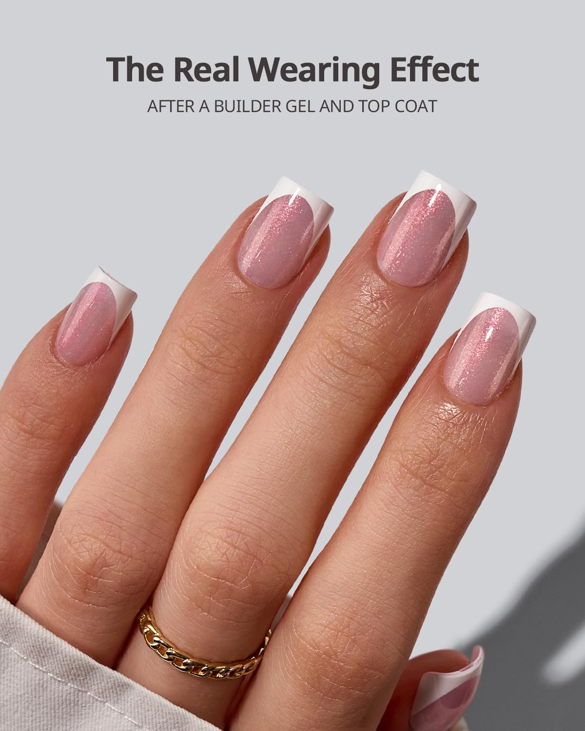 BTArtboxnails Shimmering French Tip Nails - 96Pcs Sparkling Pink Base Extra Short Press On Nails, Requires Nail Lamp & Top Coat, 16 Sizes Full Set for Wedding