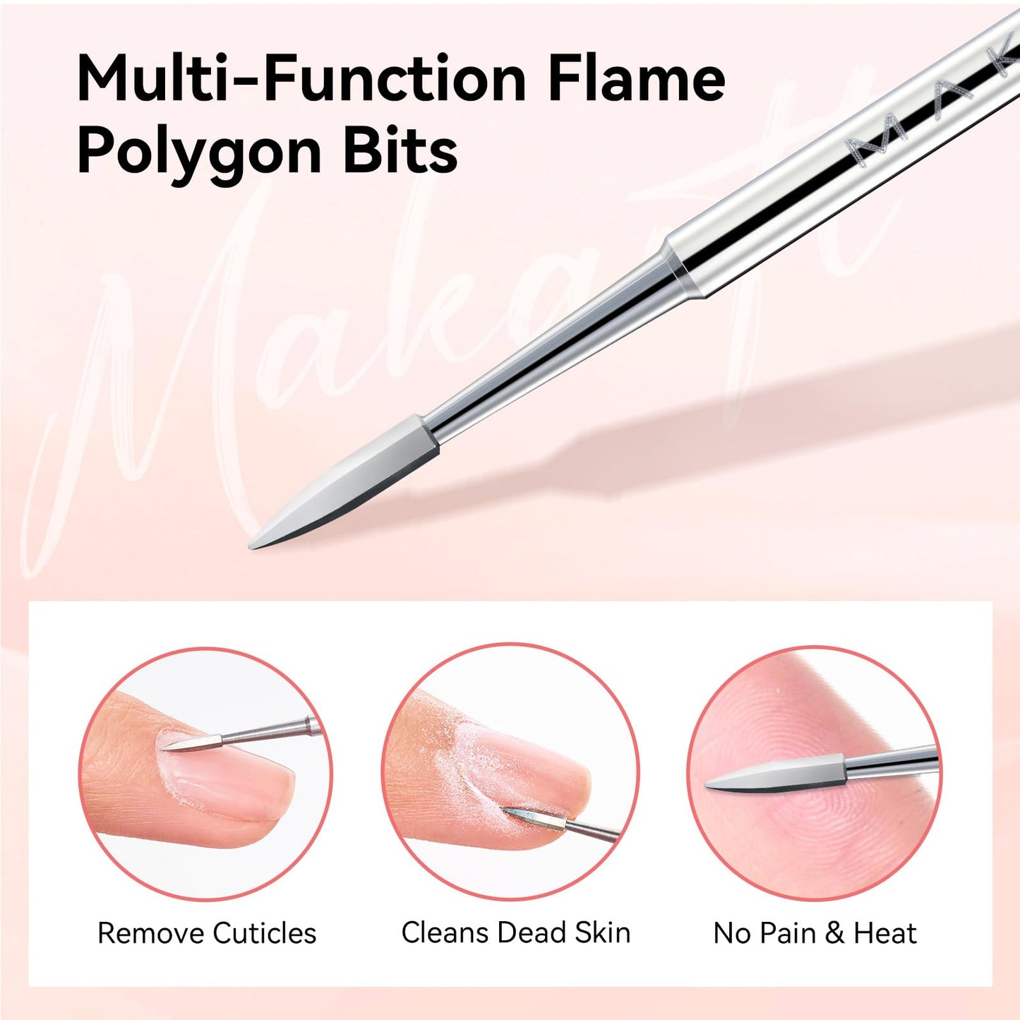 Makartt Flame Cuticle Nail Drill Bit - 3/32" Shank Tungsten Carbide Bit for Nail Drill Machine Professional Shape Bit for Cuticle Cleaning, Smooth Gel Nails,Sidewall, Dead Skin & Nail Prep Silver