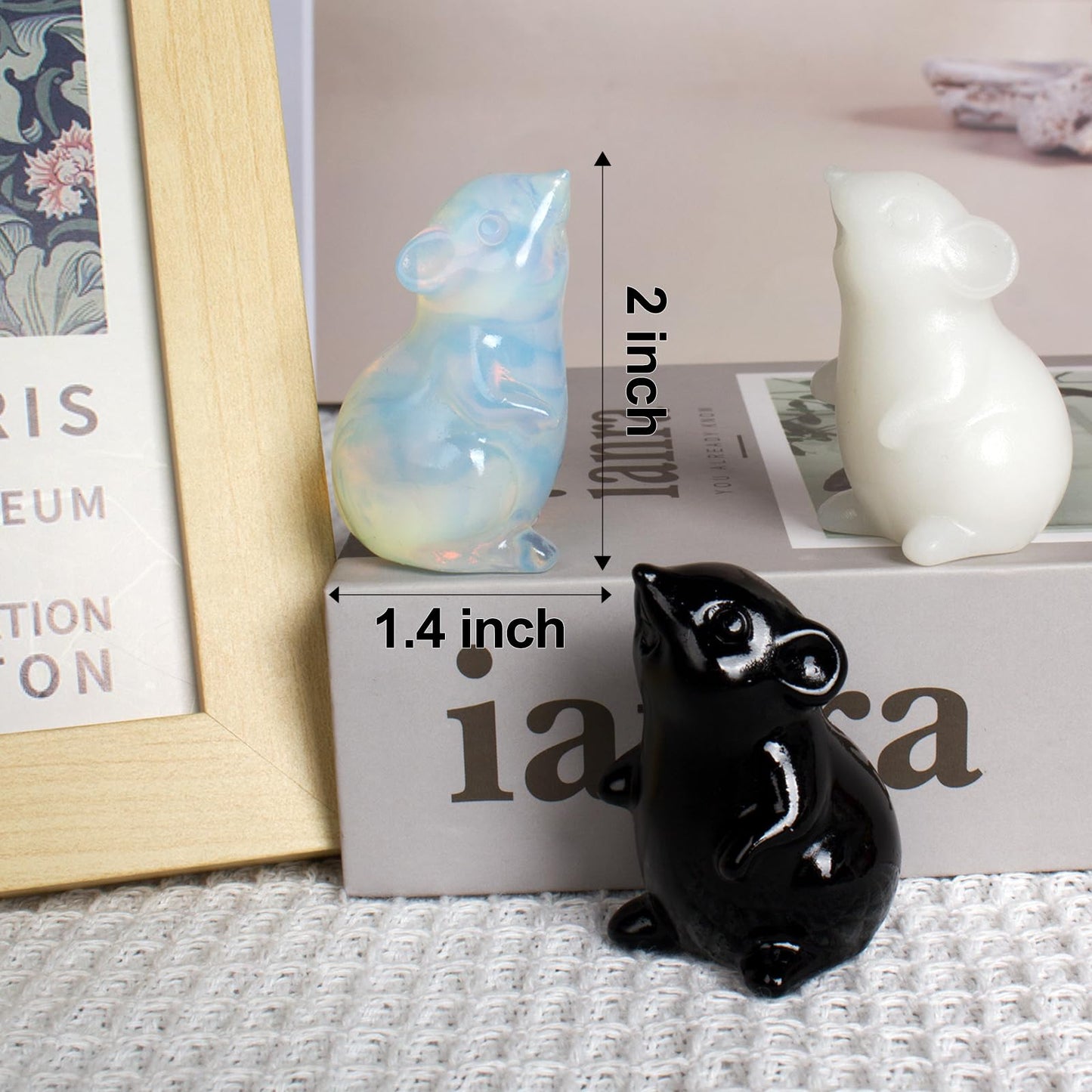 Ytbeoxk Handmade Opalite Crystal Mouse Figurine Quartz Mouse Sculpture Wealth Attracting Feng Shui Decor Mini Desk Ornament Meditation Crystal Animal Mouse Wealth Attracting.