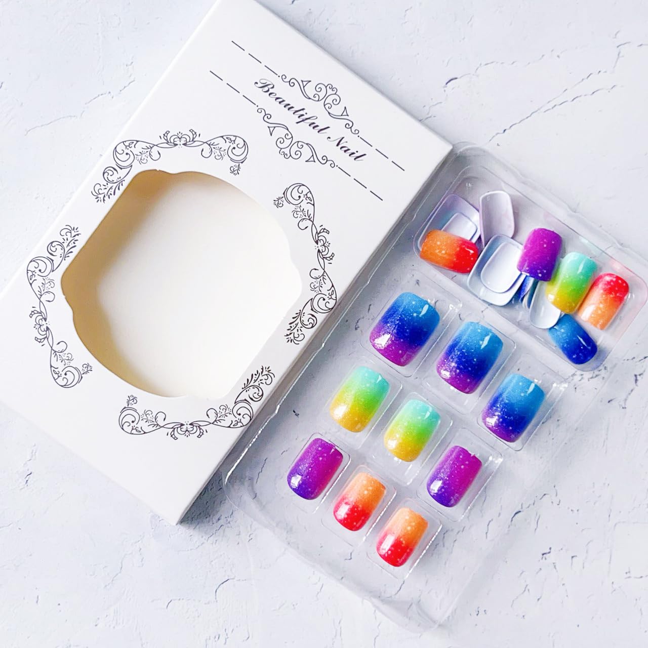 Short Square Press on Nails Summer Fake Nails Cute Short False Nails Glitter Gradient Full Cover Nail Tips Artificial Acrylic Nails Press ons Stick on Nail for Women 24PCS
