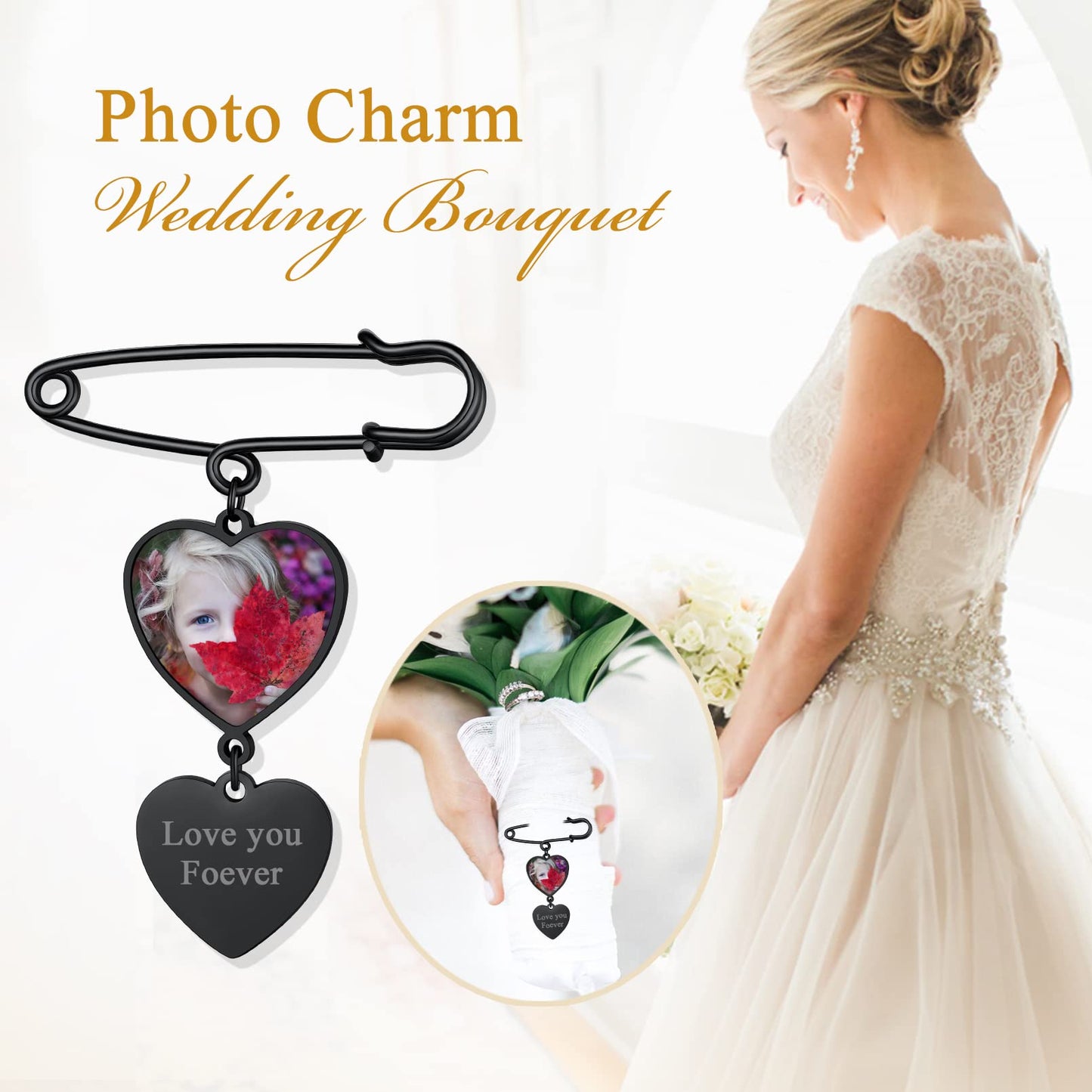 Custom4U Personalized Wedding Pin Custom Memorial Picture Brooch Pins Boutonniere for Bride