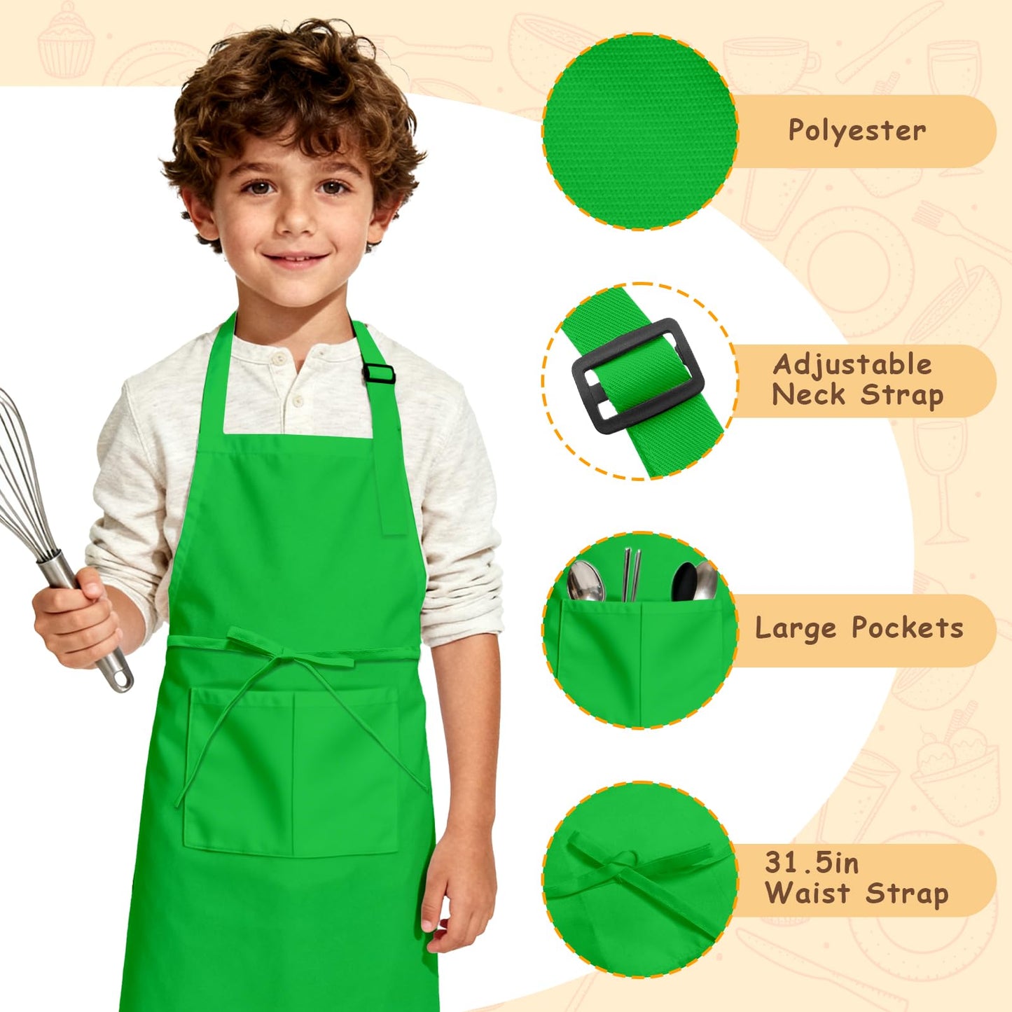 IAGBIBUI 12 Pack Kids Aprons Bulk with 2 Pockets Adjustable Chef Art Apron Kids Painting Aprons for Cooking Baking Crafting Grilling for Boys Girls Age 6-13 Years(12 Colors)