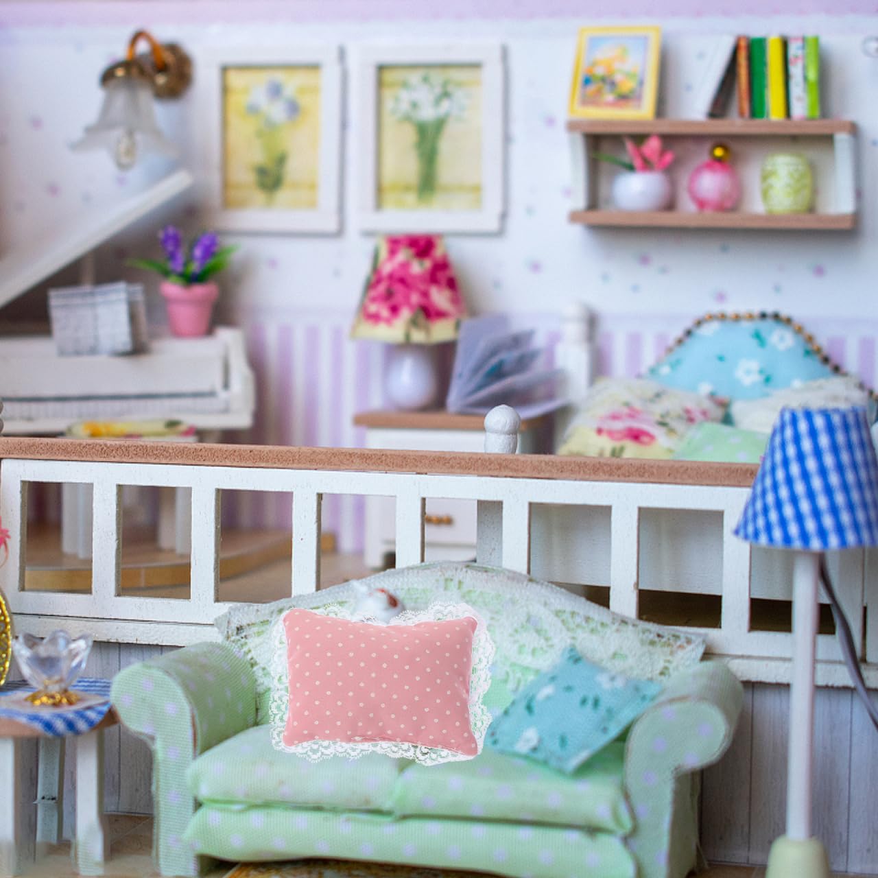 Abaodam Doll House Bedding Set Miniature Bedroom Accessories with Pillow and Bed Sheet for 1/12 Scale Doll Furniture Soft Cloth Mini Bed Kit for Dollhouse Decoration