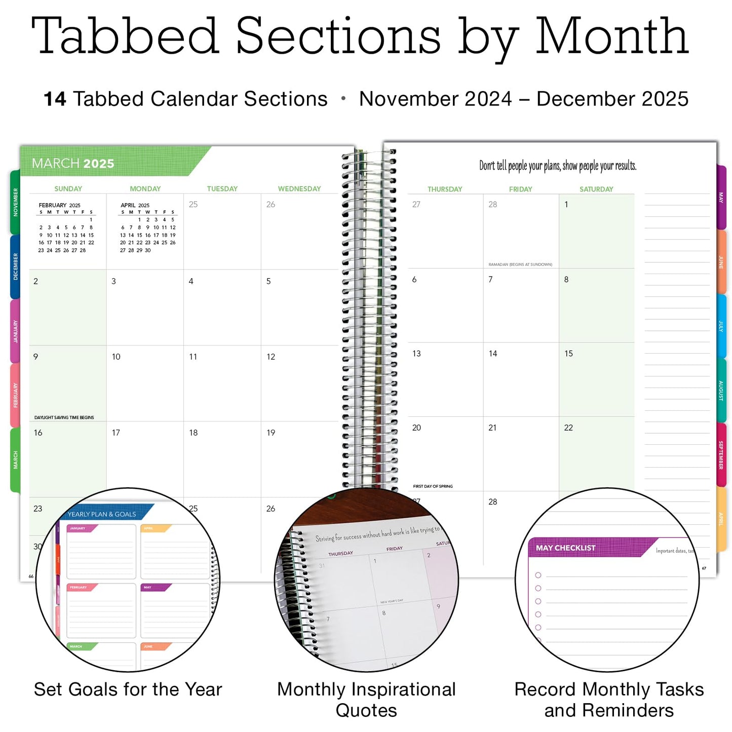 DELUXE 2025 Planner, 8.5"x11": 14 Months (November 2024 - December 2025), Includes Page Tabs, Bookmark, Planning Stickers, Pocket Folder Daily Weekly Monthly Planner Yearly Agenda (Colorful Marble)