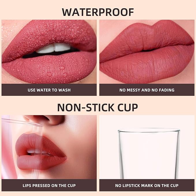 3-Pack Multicolor Matte Liquid Lipstick Set – Smoky Rose, Dusty Rose & Peachy Pink – Long-Lasting, Smudge-Proof, Waterproof – High-Pigment, Transfer-Resistant Colors for All-Day Wear