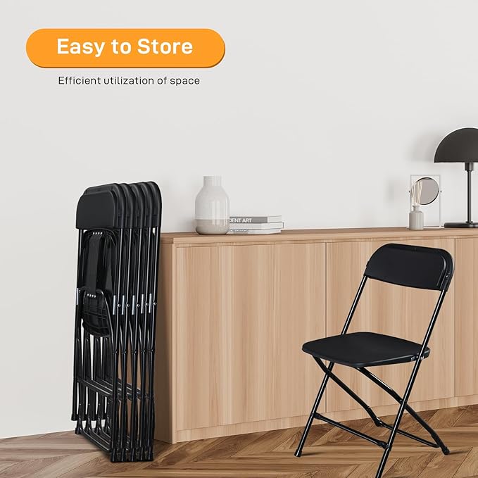 90 Pack Black Plastic Folding Chairs, Portable Party Chairs, Stackable Commercial Seats with Steel Frame for Home Office Wedding Party Indoor Outdoor Events Chairs, 350lbs Capacity