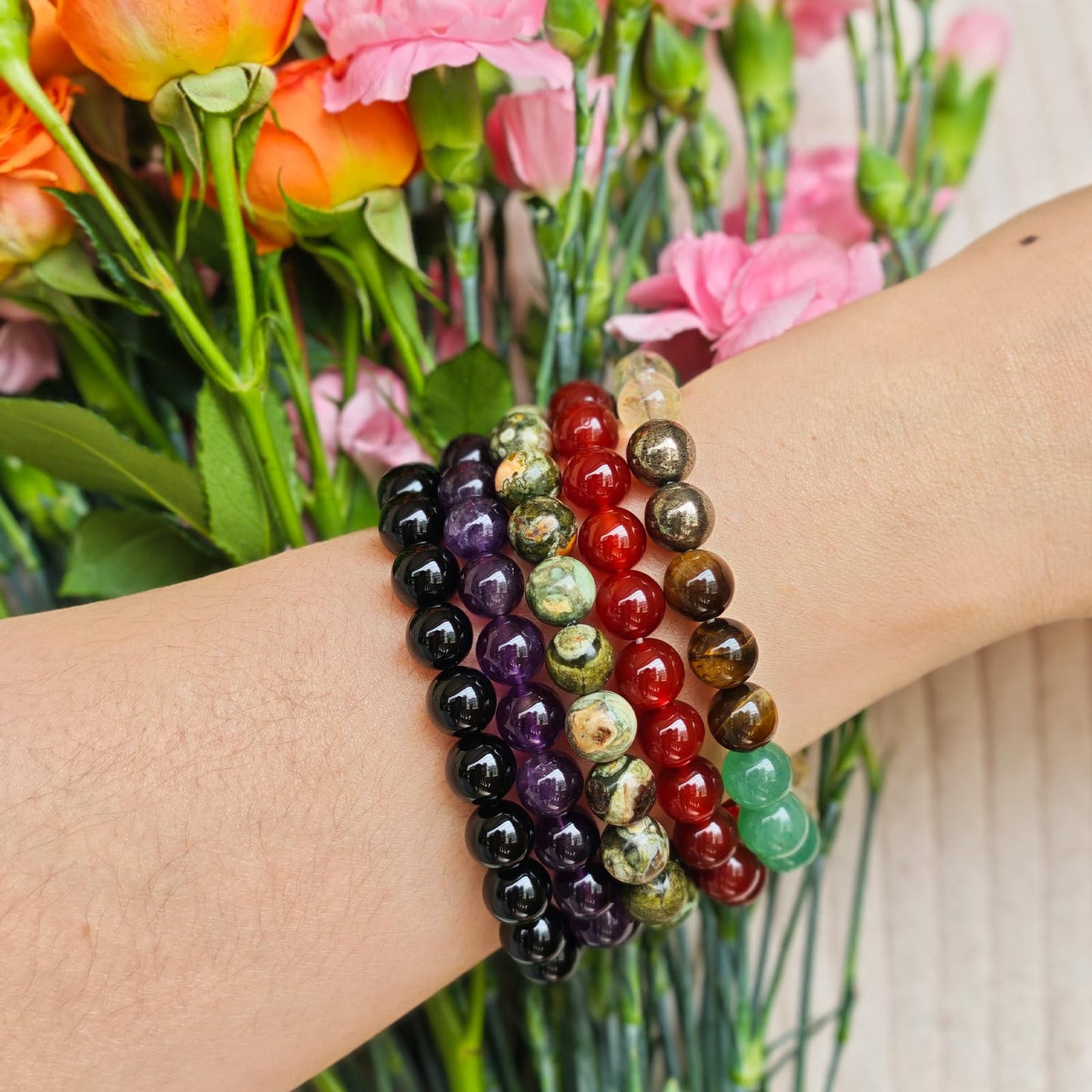 Handmade Natural Gemstone Elastic Bracelet - Healing Crystal Beads Jewelry, Unisex (Lapis Lazuli, 10mm)