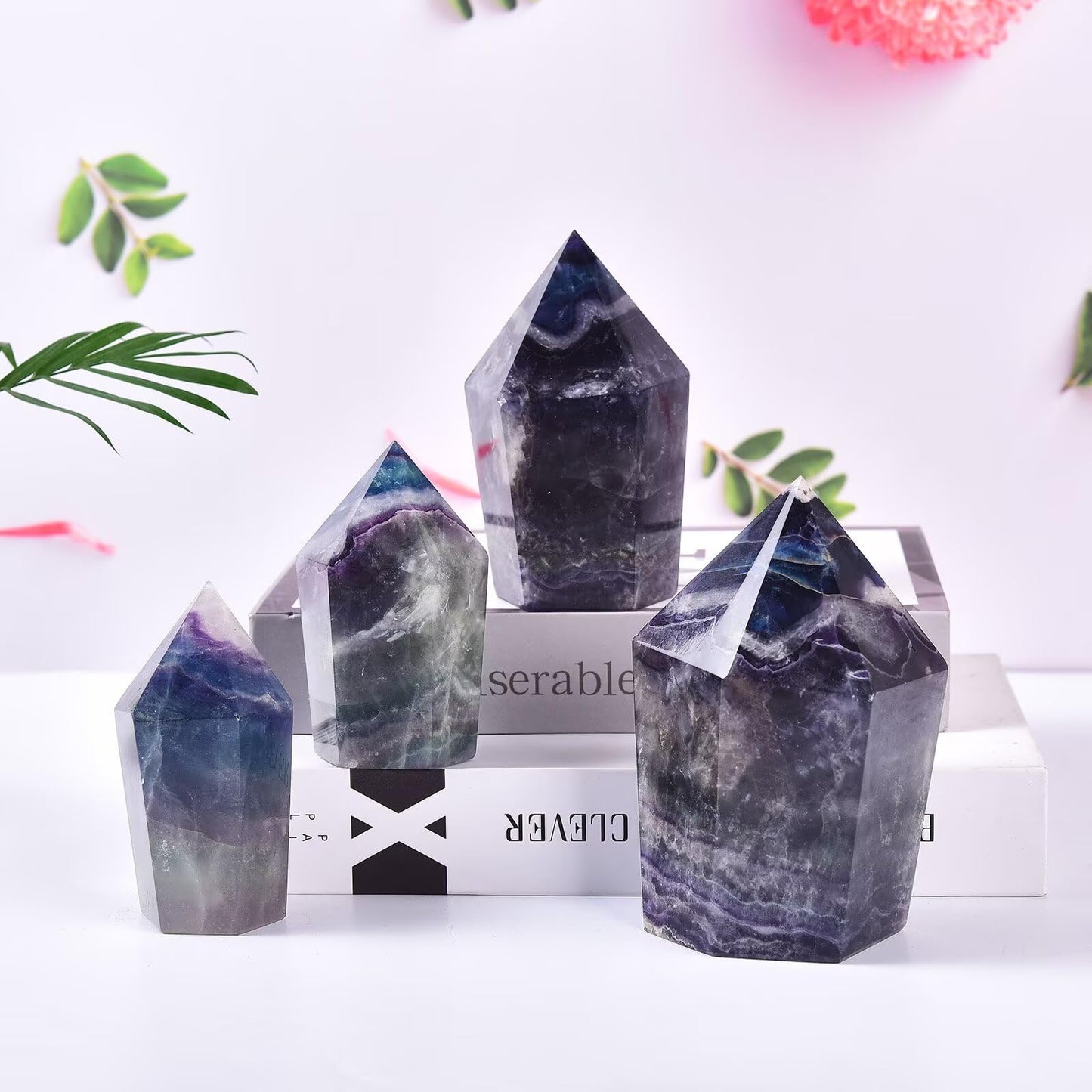 VIZYTOU Colorful Fluorite Stone Tower Obelisk Large Healing Crystal Rock Point Wand Reiki Healing Meditation Stone 1.1-1.7 LBS