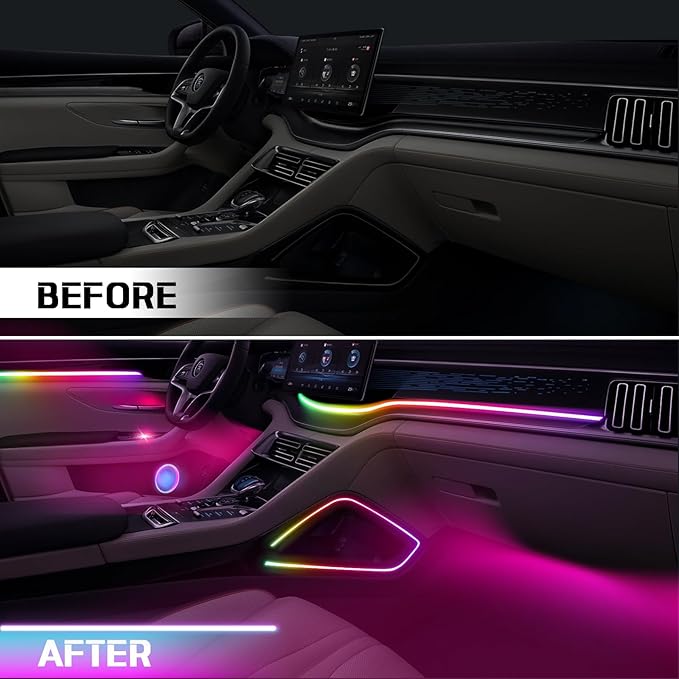 Dreamcolor Acrylic Ambient Lighting Car Lights – Wireless APP Control, Music Sync, Dynamic RGB Interior Car LED Strip Light Kit, 22-in-1 Customizable LED Lights for Car Interior