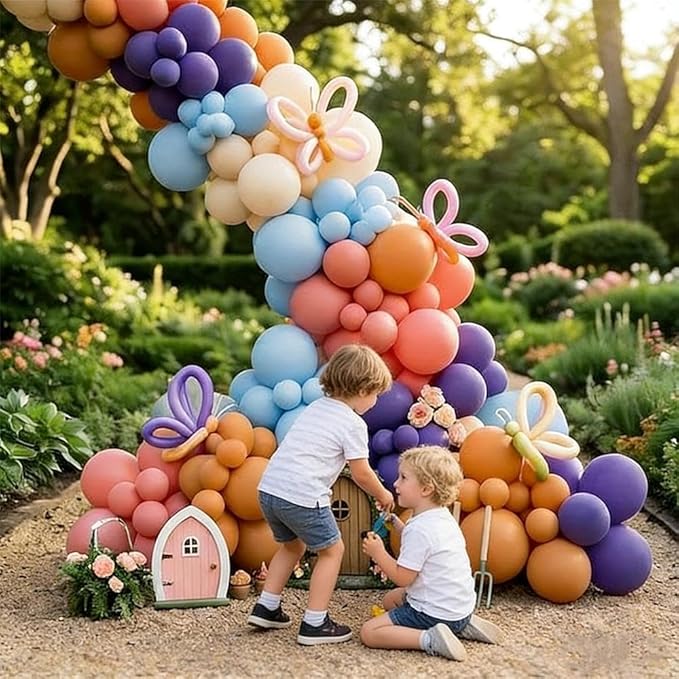 Boho Rainbow Balloon Arch Kit, Double Stuffed – Retro Dusty Pink, Orange, Blue & White Latex Balloons for Boho Birthday, Baby Shower & Wildflower Party