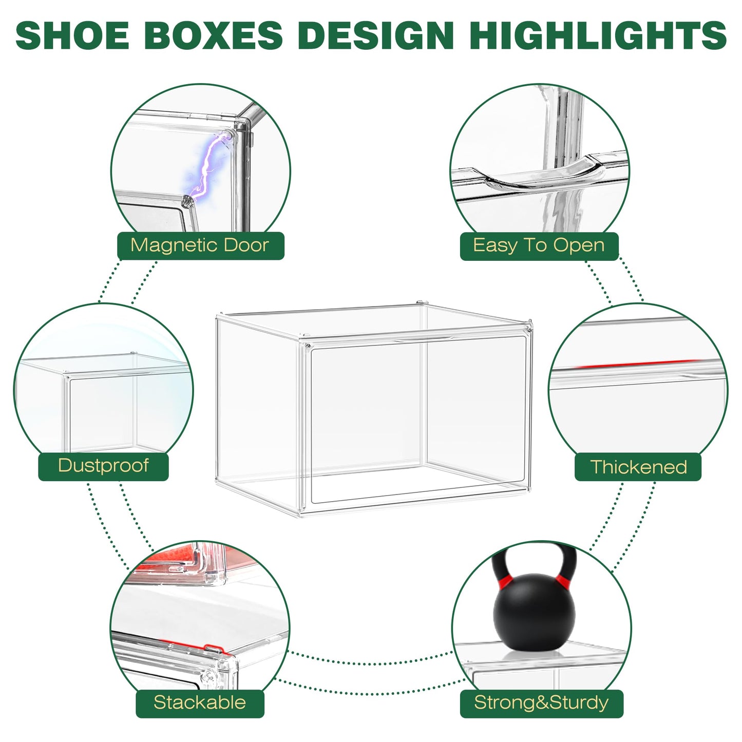 EZJOB 3 Pack X-Large Acrylic Shoe Display Case Size 14 Clear Stackable Handbag Organizer Sneaker Storage Box Shoe Contianers with Magnetic Door Purse Organizer for Closet