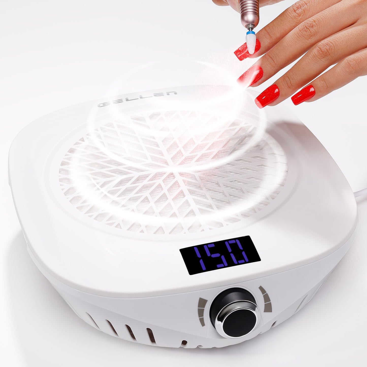 Gellen Nail Dust Collector with LED Display, 4000RPM Powerful Suction Vacuum Fan with Reusable Filter, Soft Ergonomic Shell Nail Vacuum Cleaner for Acrylic Nail Tech, Home & Salon