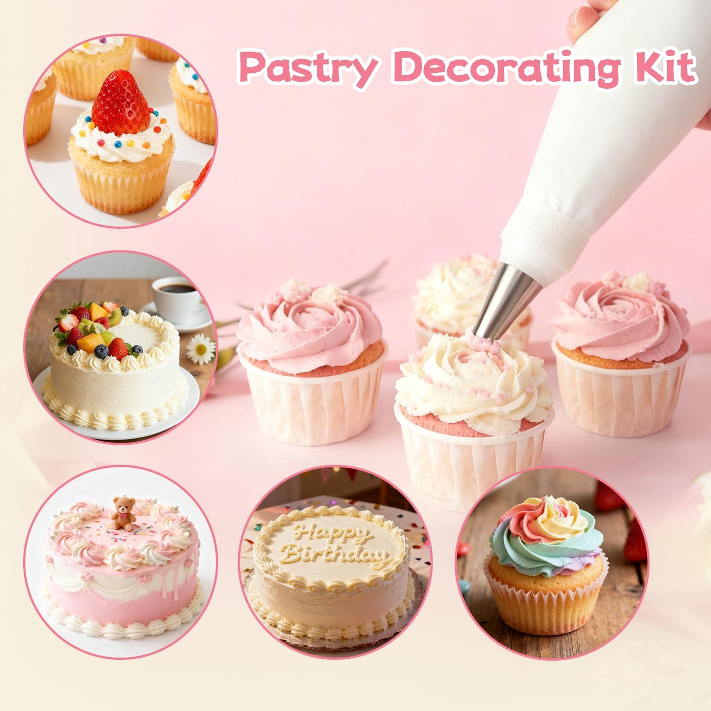 Reusable Piping Bags and Tip Set,16inch Pastry Bags,for Cake Decorating Kit and Home Baking,Frosting Piping Kit,15PCS,Cake Piping Kit, Easy to Clean