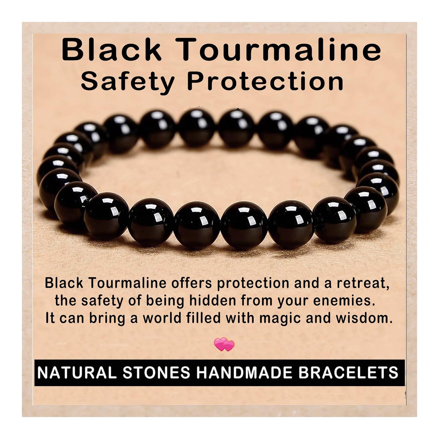 AD Beads Handmade Gemstone Stretch Elastic Bracelet Crystal Healing Reiki Nature's Beauty and Spiritual Essence Unisex (8mm, Black Tourmaline (Best Protection))