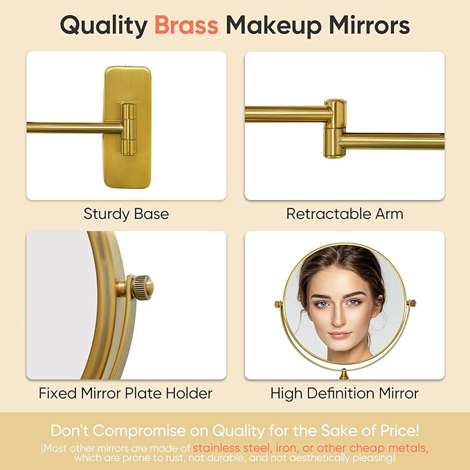 GURUN 8" Wall Mounted Makeup Mirror with 7X Magnification,Two-Sided Swivel Bathroom Mirror,Brushed Gold Finish M1406GJ(8",7X)