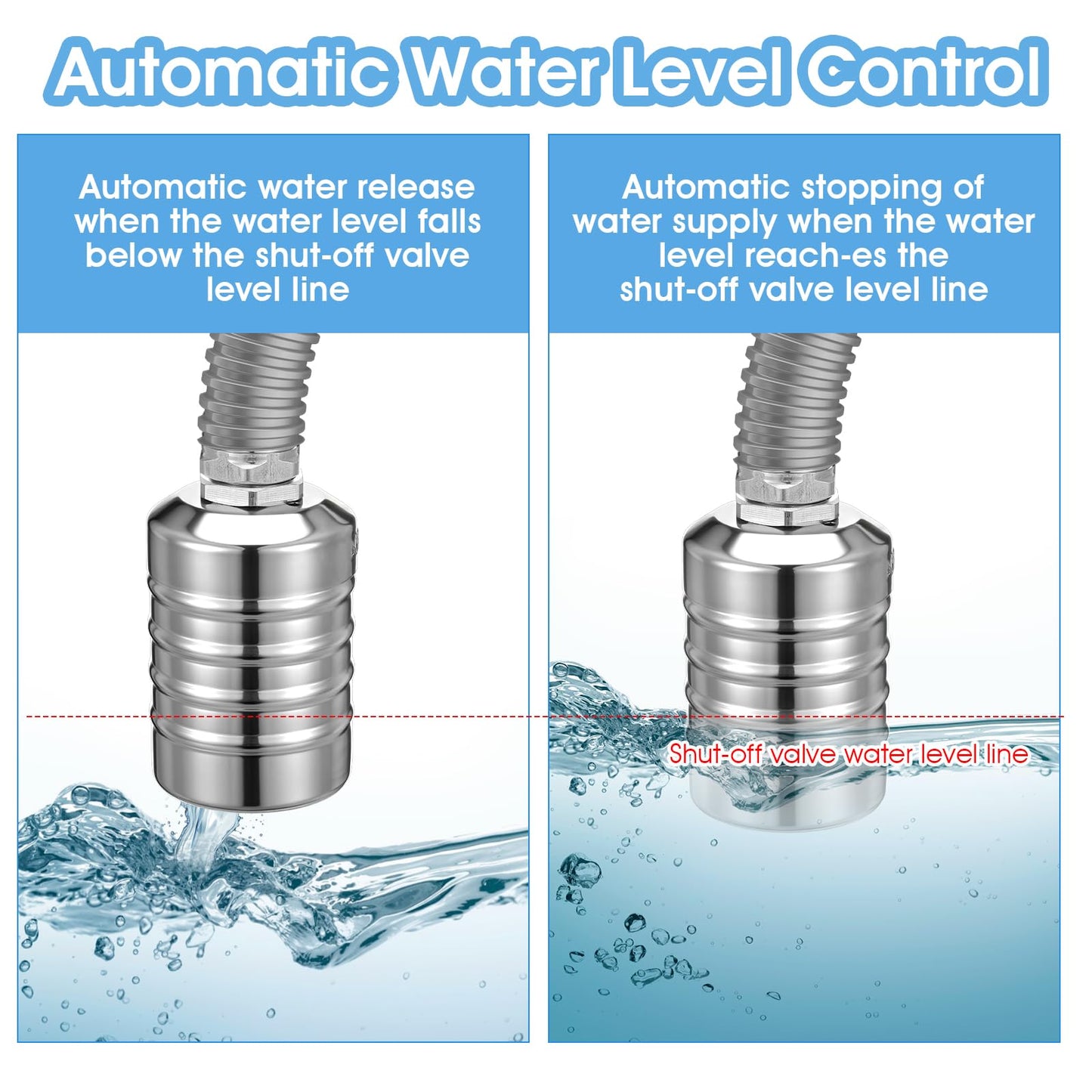 2 Pack Water Float Valve 1/2" to 3/4'' Auto Shut off Water Tank Float Valve 304 Stainless Steel Fully Automatic Level Control for Pool, Livestock Troughs
