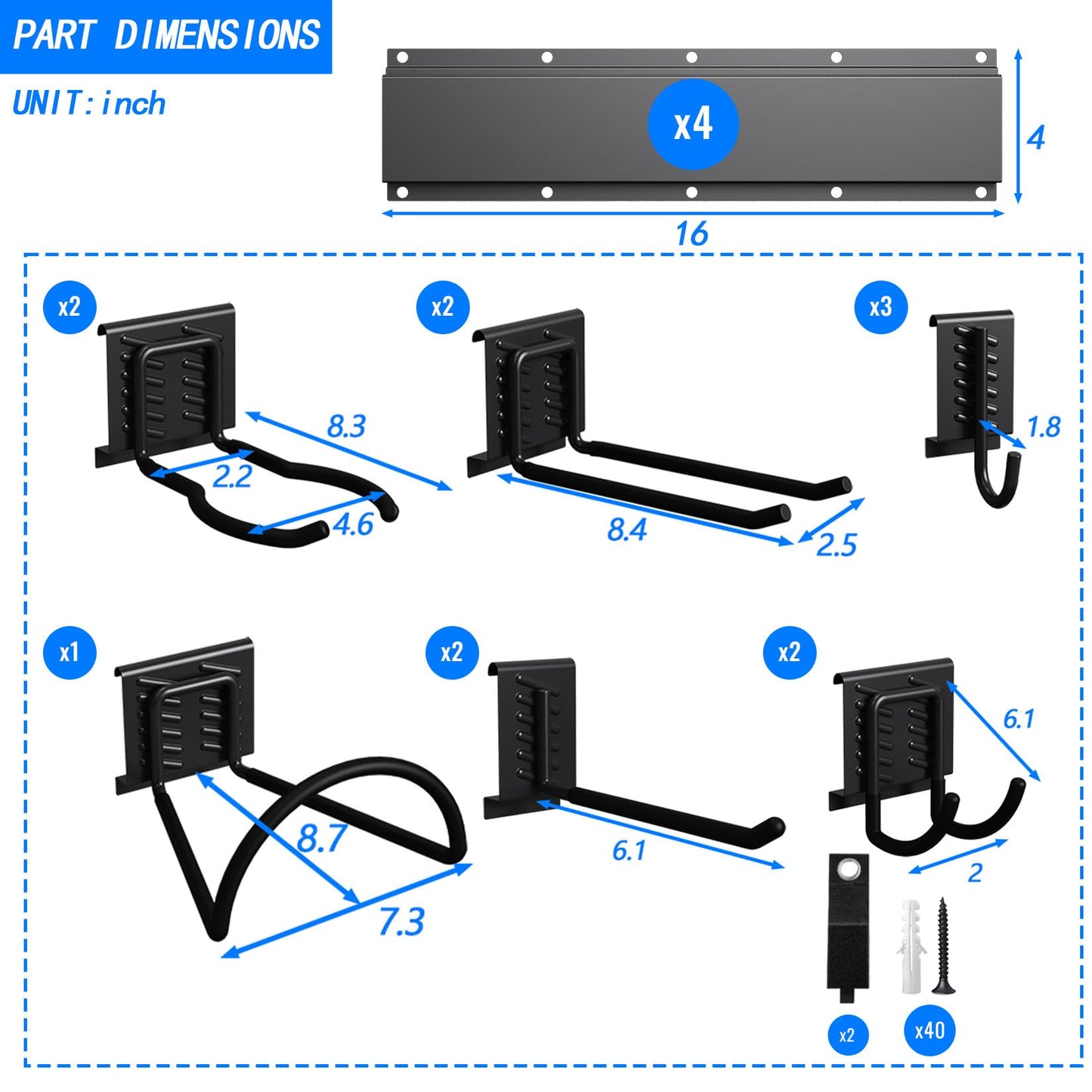 CBWLWJ Garage Tool Organizer Wall Mount, 64 inch Garage Wall Organizer, 680lbs Sturdy Garden Tool Organizer with 12 Adjustable Hooks, for Yard, Shed, Basement, Workshop(Black)