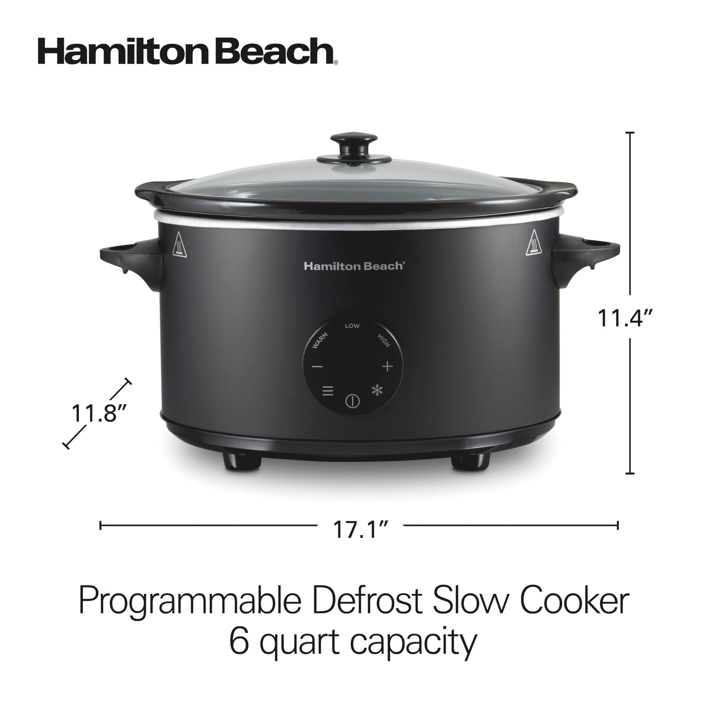 Hamilton Beach 6 Quart Set & Forget Programmable Slow Cooker with Defrost Function, Flexible Programming, Adjustable Countdown Timer, Large Dishwasher Safe Stoneware Crock and Glass Lid, Black (33765)