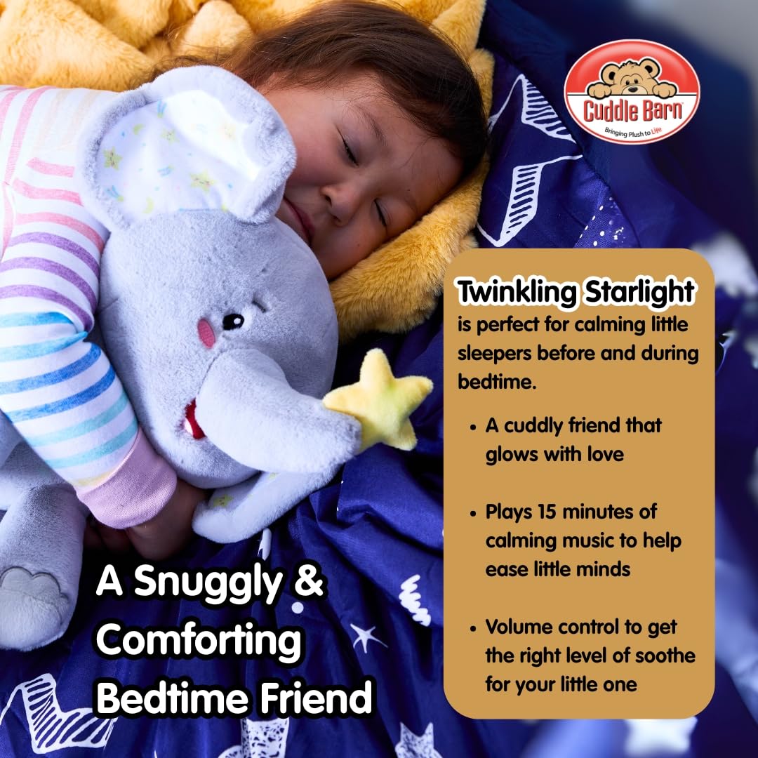 Cuddle Barn - Twinkling Starlight | Animated Musical Elephant Stuffed Animal Baby Plush Toy with Soothing Light and Volume Control Plays 15 Minutes of Lullabies, 11 inches
