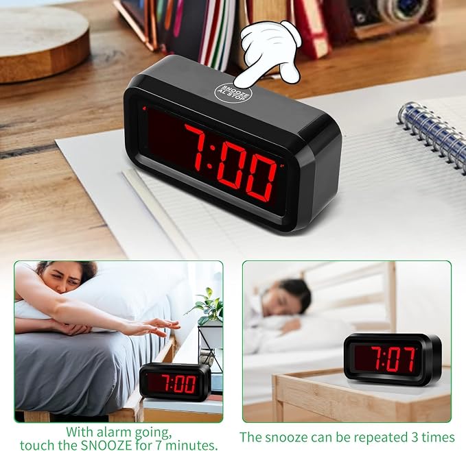 Alarm Clock,1.2'' LED,Cordless,Battery Operated,3-Level Brightness,12/24Hr