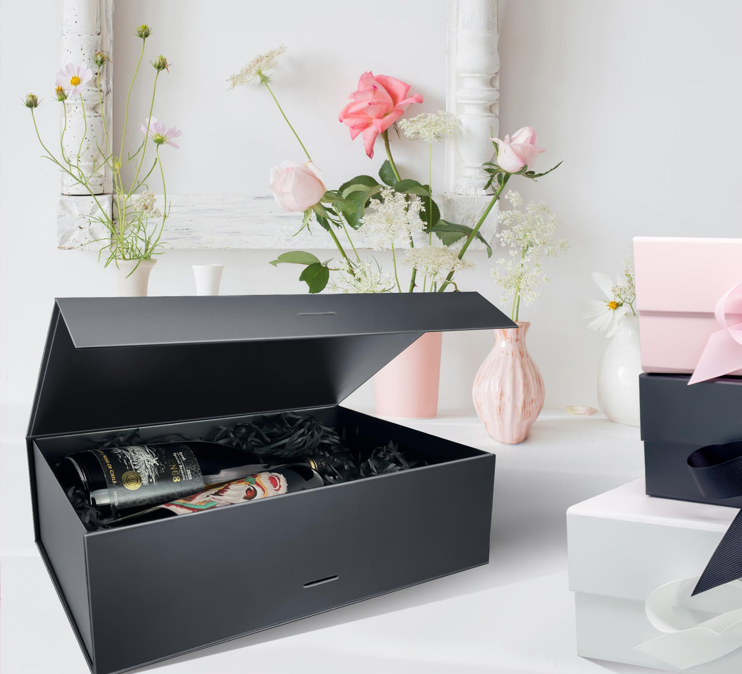 WARMGBOXCO 1 PCS Black Gift Box 13x9x4Inch,Gift Boxes with Lids for presents,Collapsible Boxes for Gifts,With Greeting Card,Suitable for Bridesmaid Proposal Box,Birthday Gift Box,Etc.