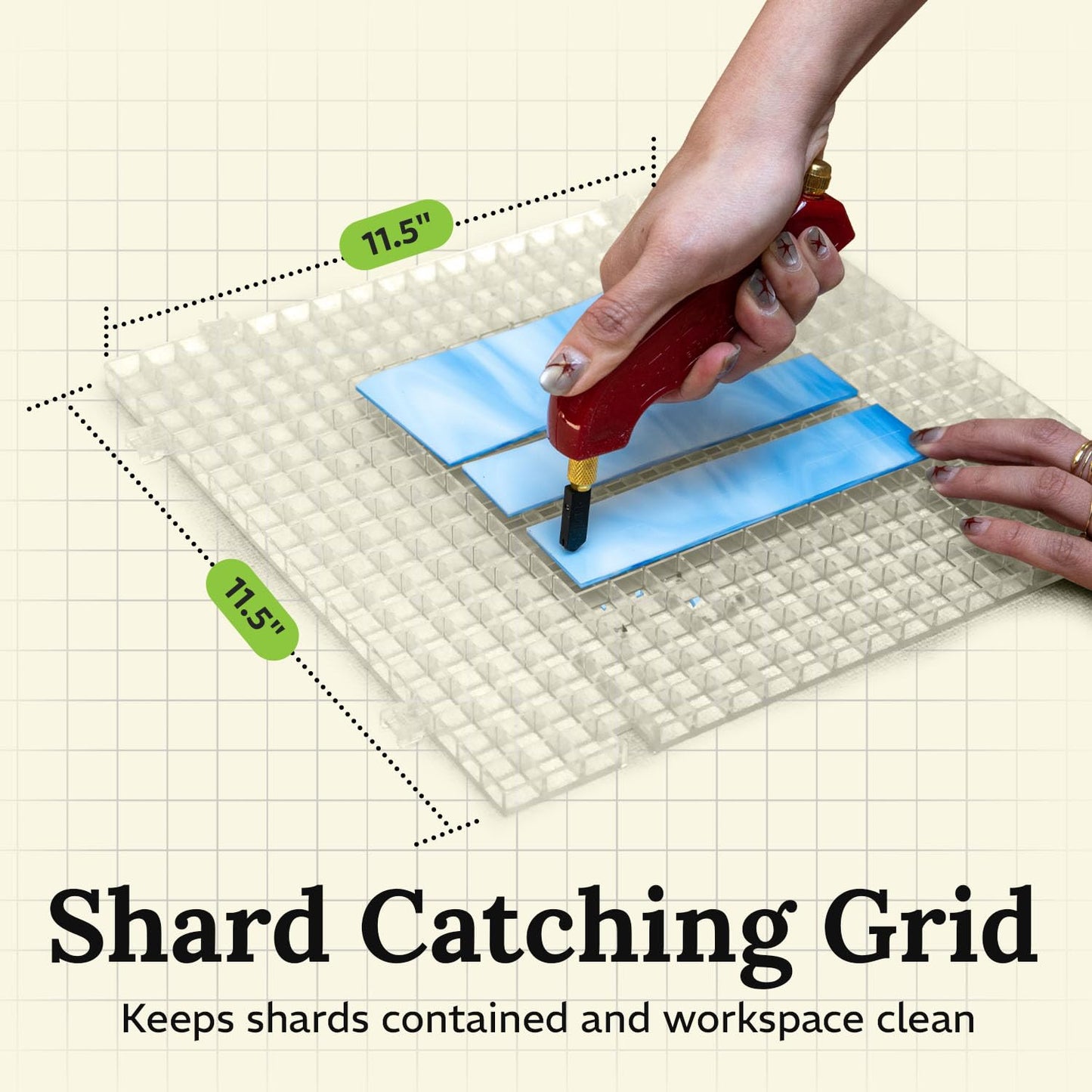 Stained Glass Cutting Mat for Crafting, 11.5 X 11.5 Modular Grid Shard Catcher for Stained Glass Supplies and Tools, Small Glass Cutting Board for a Safe, Clean Workspace