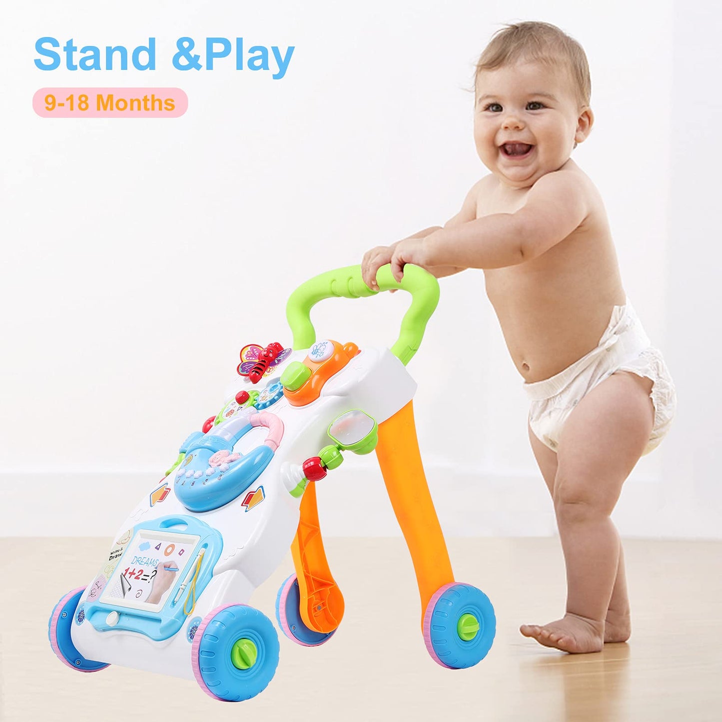 Cuterabit 2 in 1 Sit to Stand Baby Walker with Music and Light, Push Toys for Toddlers 1-3 for Learning to Walk, Baby Walking Toys 6 to 12 Months for Infants Babies Toddlers Boys Girls