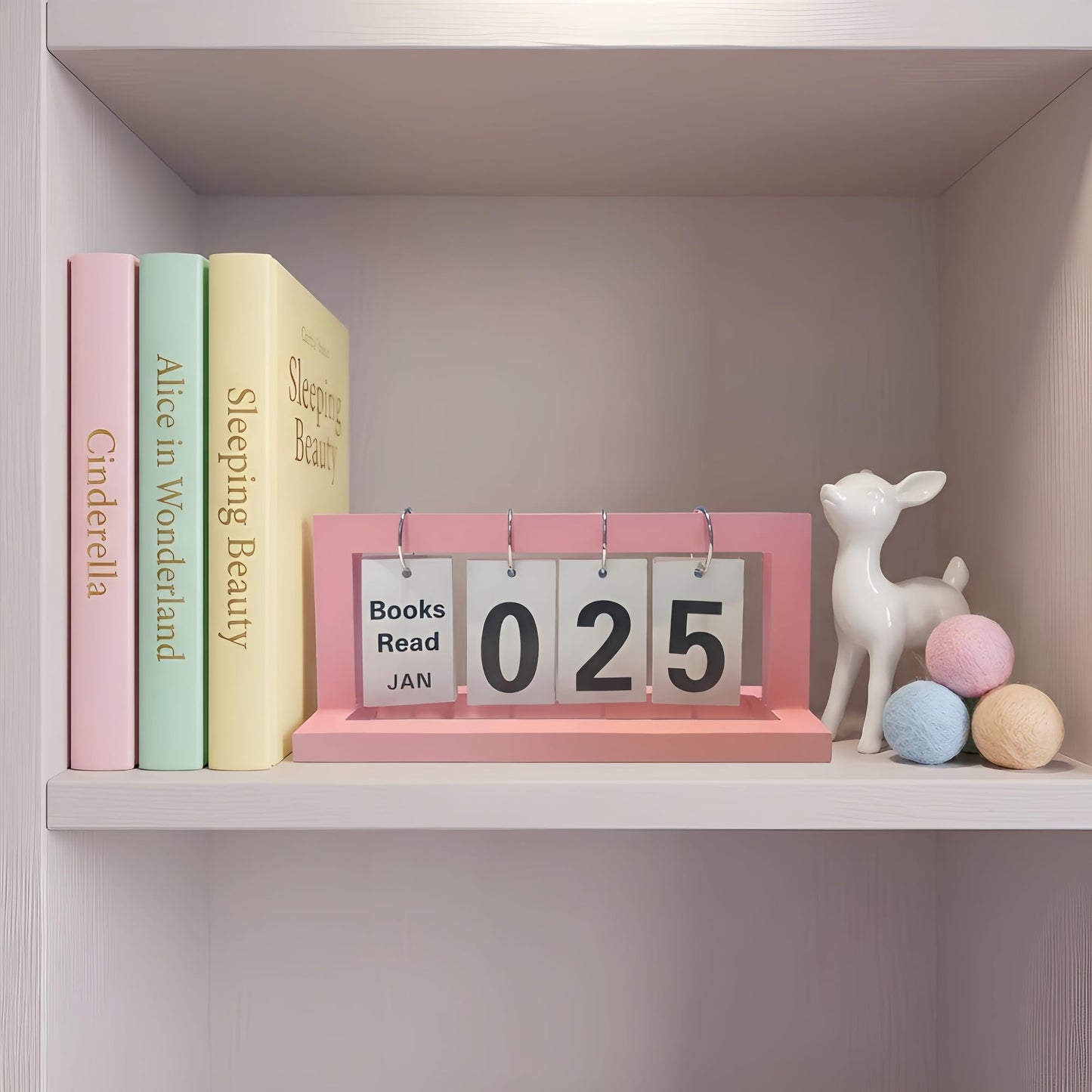 WONGSAI Wooden Books Read This Year Counter Tracker, Modern Style Library Decor Sign, Tabletop Display Stand This Month, Book Lover Gift for Librarian, Reader, Teacher, Women (Pink)