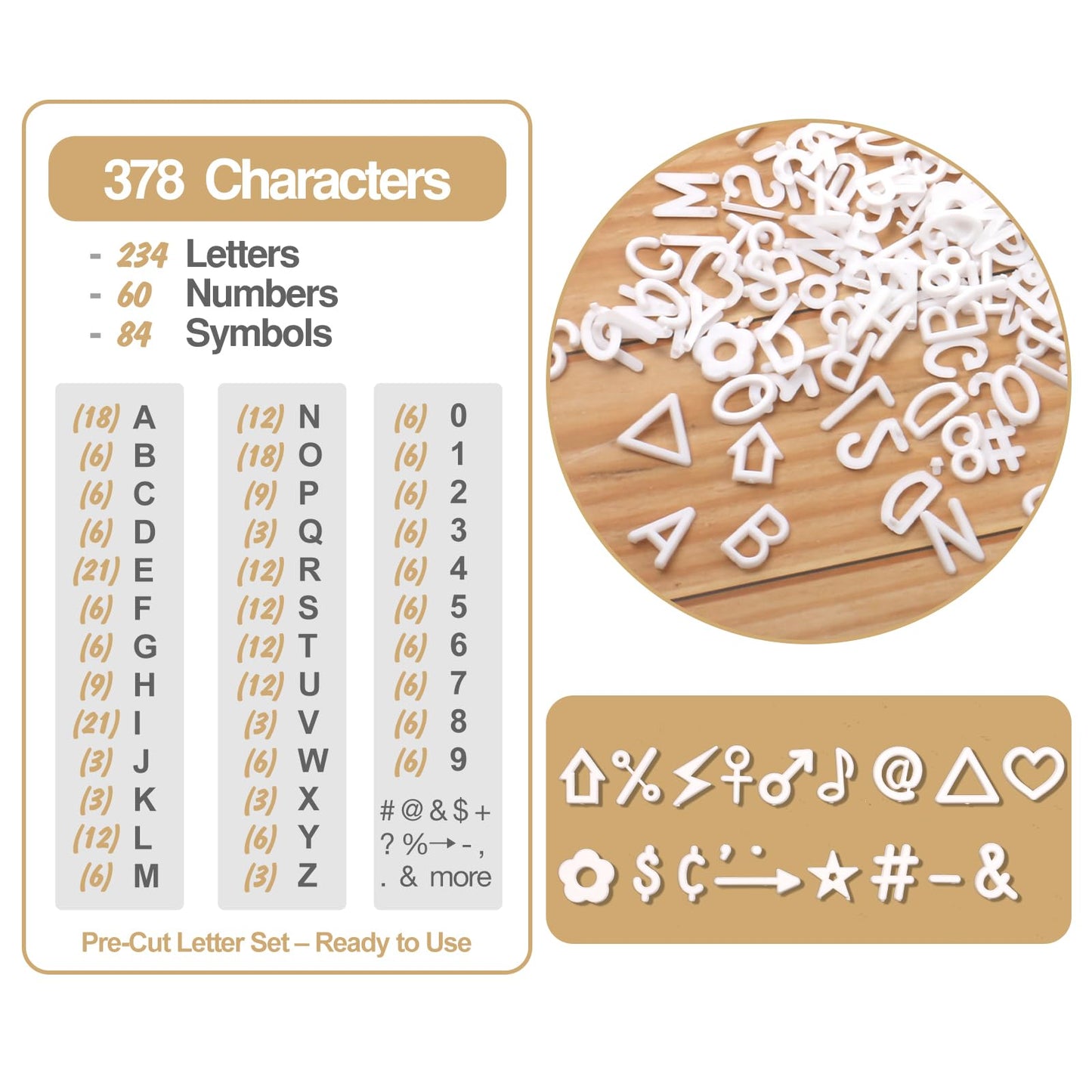 Letters for Letter Board Letters Only, 1 inch White Message Board Letters Felt Letter Board Sign Accessories (378 pcs), 1” Pre Cut Plastic Letterboard Letters Numbers Changeable Menu Board Replacement