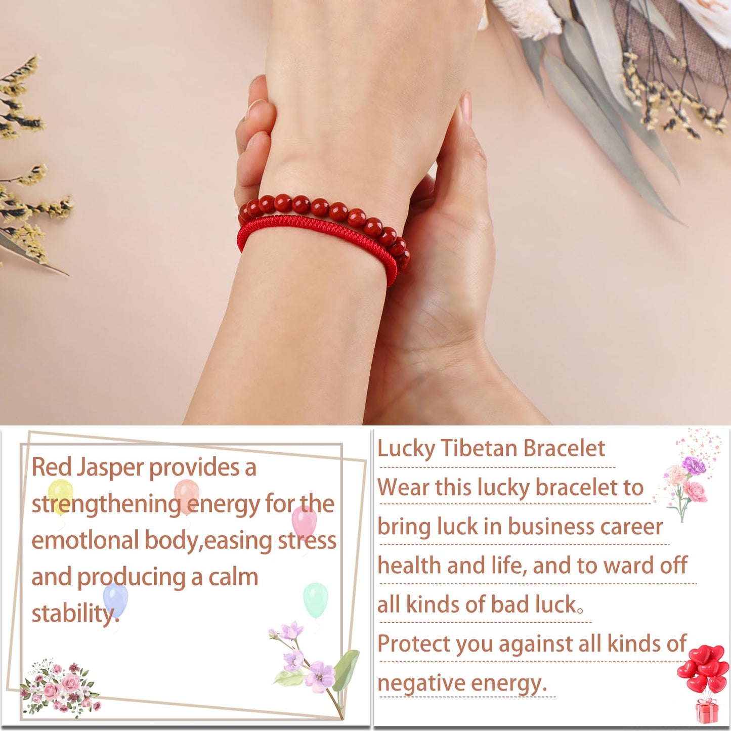 LPBeads 6mm Red Jasper Bracelet with Handmade Rope Bracelet Size Adjustable Natural Stone Crystal Healing Bracelets Gifts for Unisex Adults
