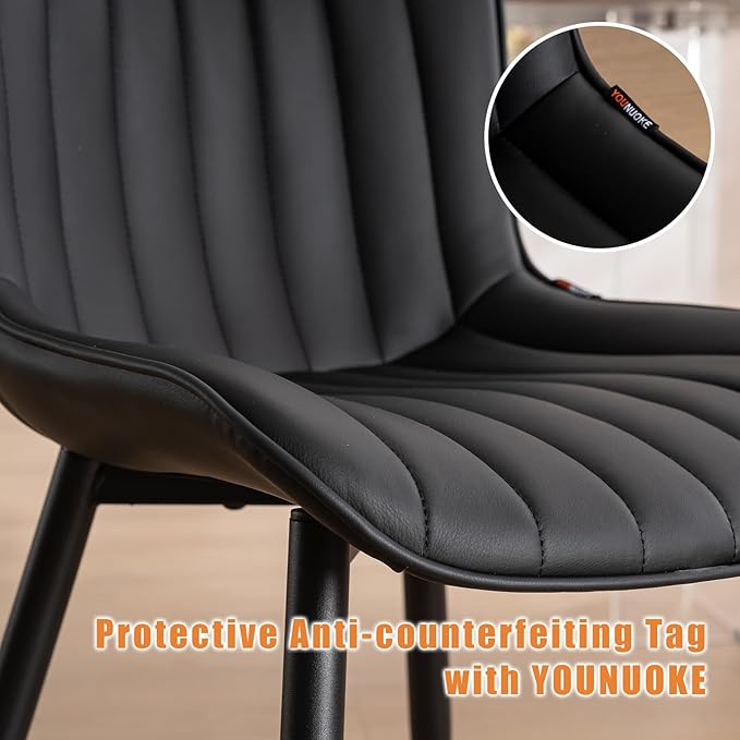 YOUNUOKE Black Dining Chairs Set of 2, Faux Leather Upholstered Kitchen & Dining Room Chairs with Back, Mid Century Modern Minimalist Accent Chair Armless for Guest Reception Waiting Living Room