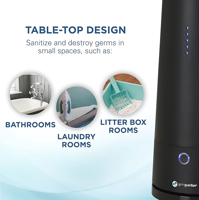 GermGuardian Tabletop Air Purifier & Sanitizer for Pets, Cooking, Laundry, Diapers, Room, Air Freshener for Small Rooms, Black, GG3000BCA