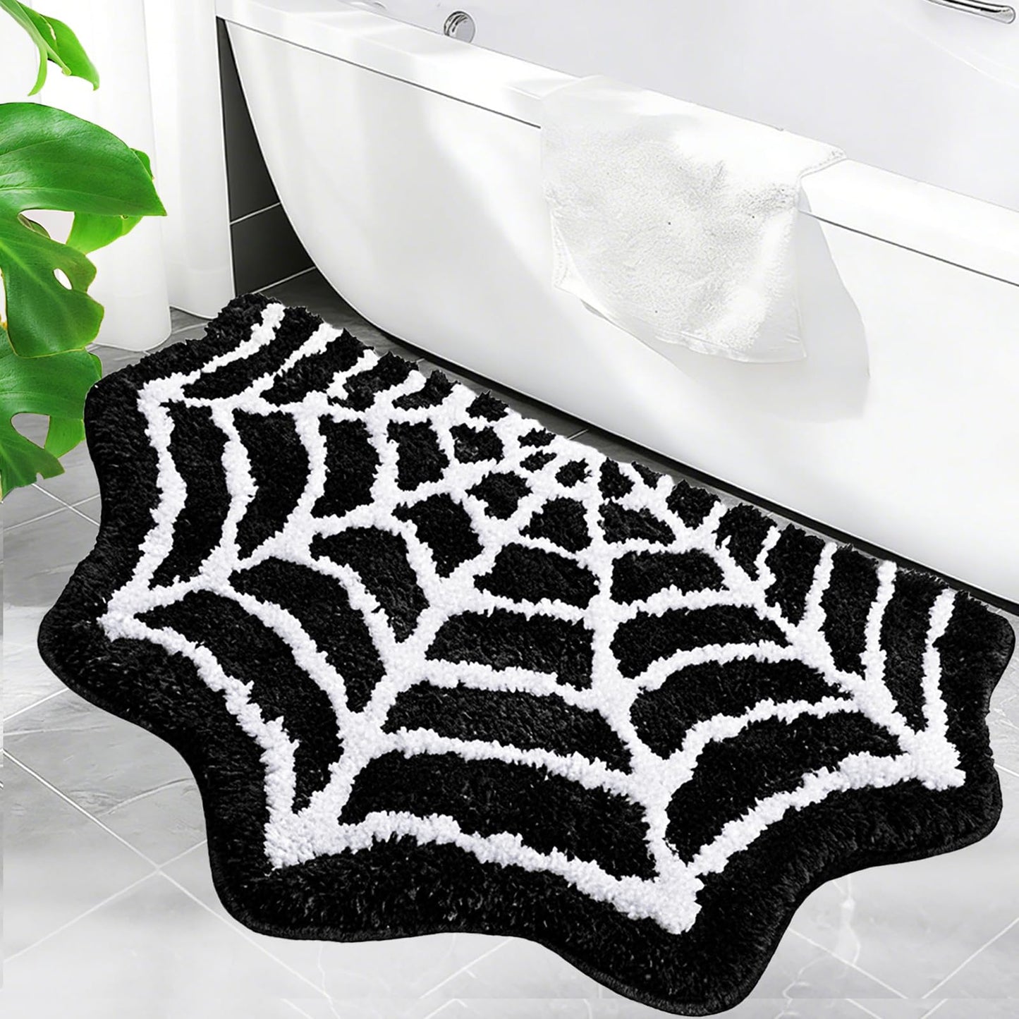 Spider Web Bath Mat,31x20 Inch Halloween Bathing Non-Slip Rug Spiderweb Gothic Area Goth Carpet for Front Door,Kitchen,Living Room,Bedroom,Machine Washable Update
