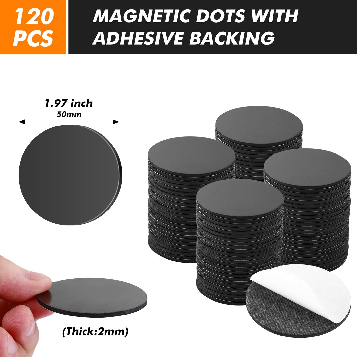 Aertiavty Round Magnets with Adhesive Backing, 120 Pcs 2" Fridge Magnets, Adhesive Magnet Dots, 80 Mil Sticky Magnets for Whiteboard, Refrigerator, Crafts, Easy Peel and Stick