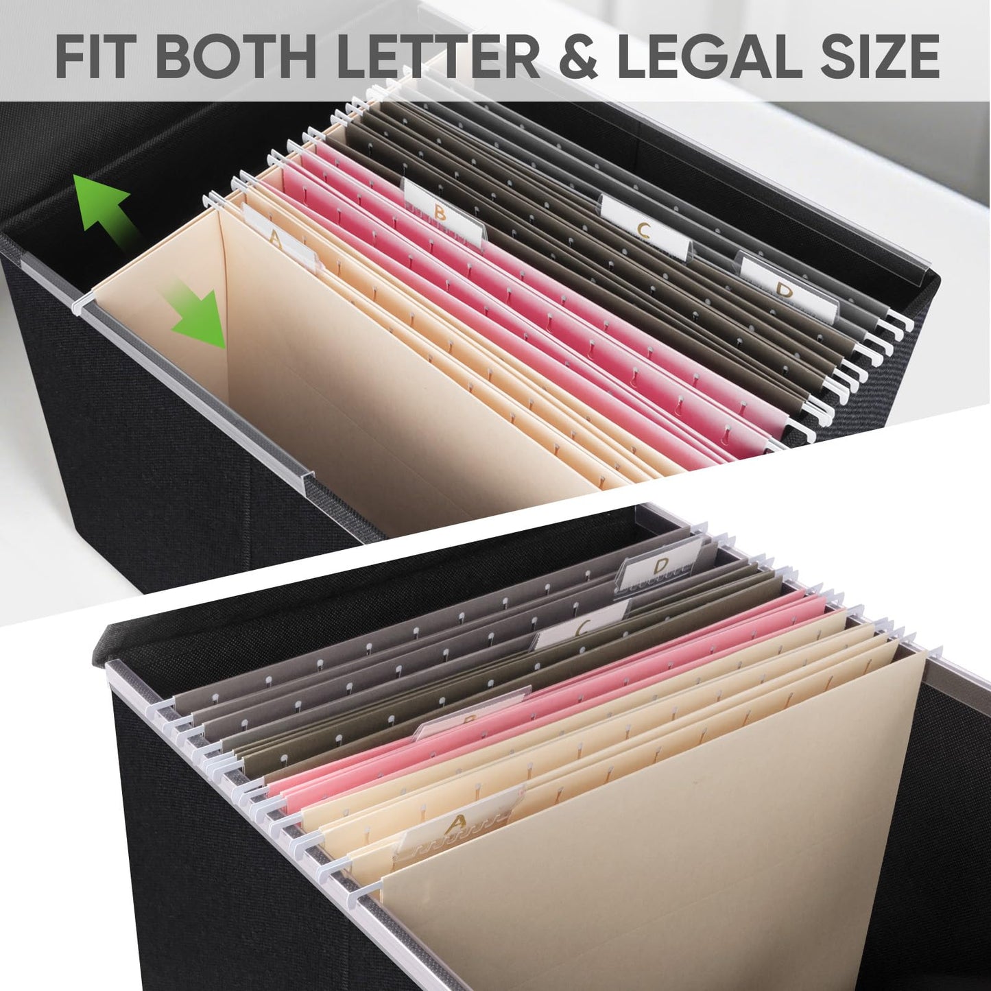 BALEINE File Organizer Box with Lid, Collapsible File Folder Organizer with Plastic Slide, Hanging File Folder Box for Office Document Storage (1 Pack, Black)