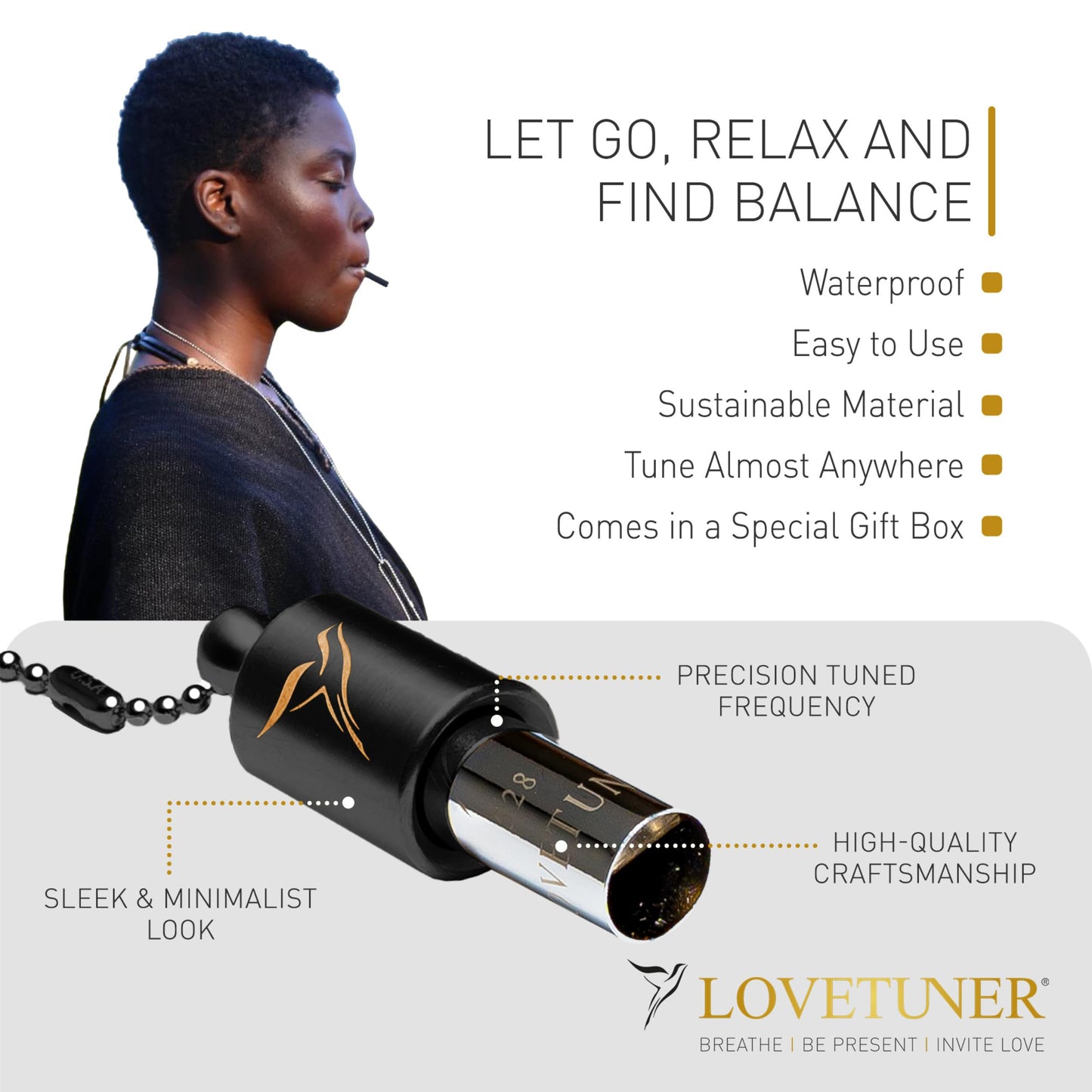 LOVETUNER Meditation Tuning Necklace 528 hz Frequency of Love | Mindfulness Device for Anxiety & Stress Relief