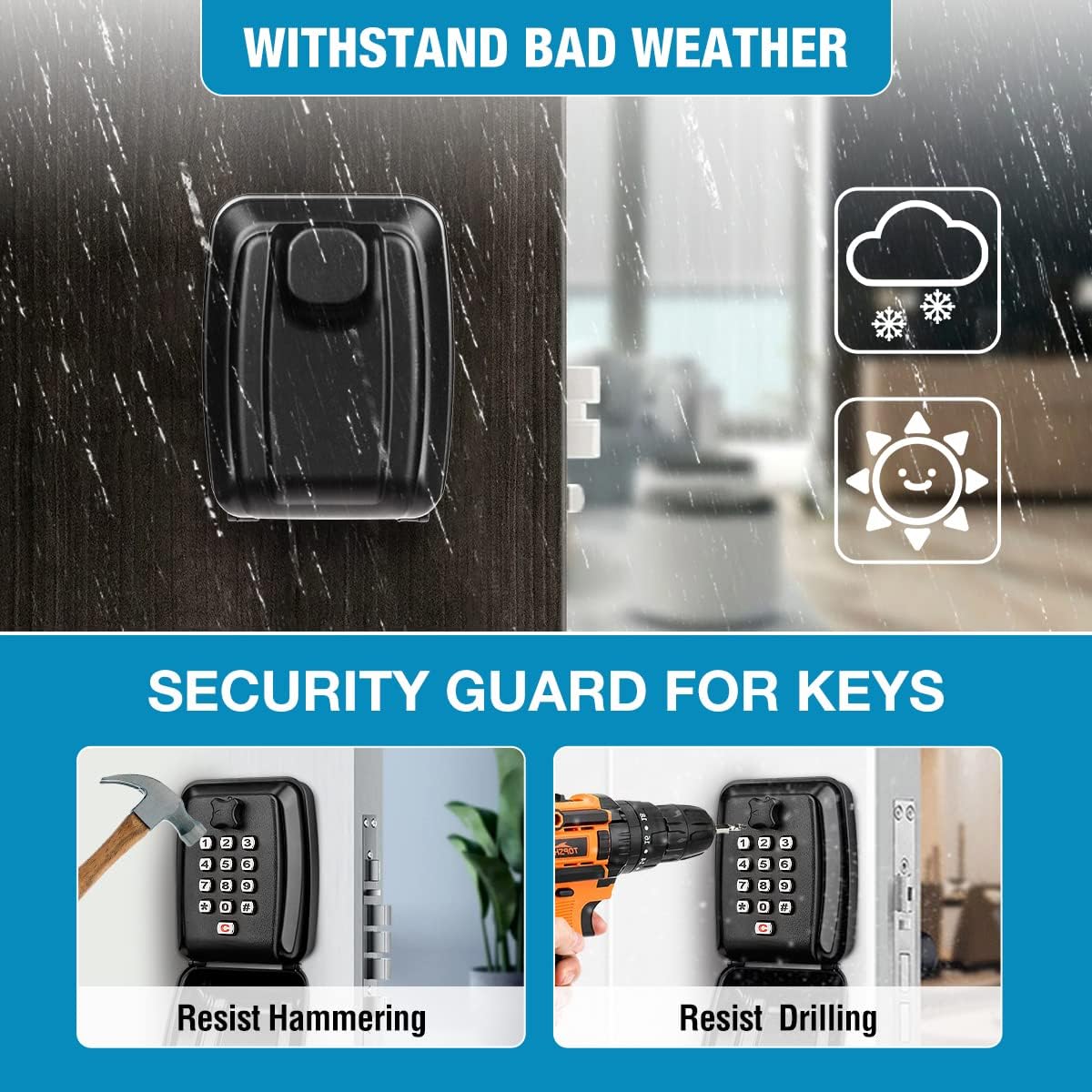 BKNOOU Key Lock Box Wall Mount with Code, Key Lock Box for Outside, Waterproof Key Safe Extra Large Lockbox for Keys Outdoor, 12-Digit Combination Key Storage Box Spare Hider for Home Garage