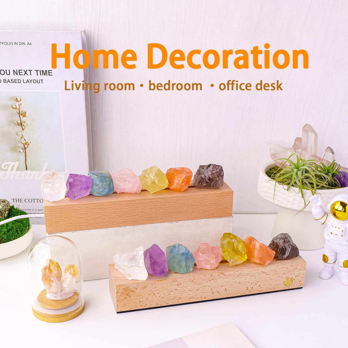 Runyangshi Crystal Night Lamp Natural Healing Crystal Raw Stone USB Port 3 Colours Dimming Mode Bedroom Lamp Suitable Night Light Ideal Gift