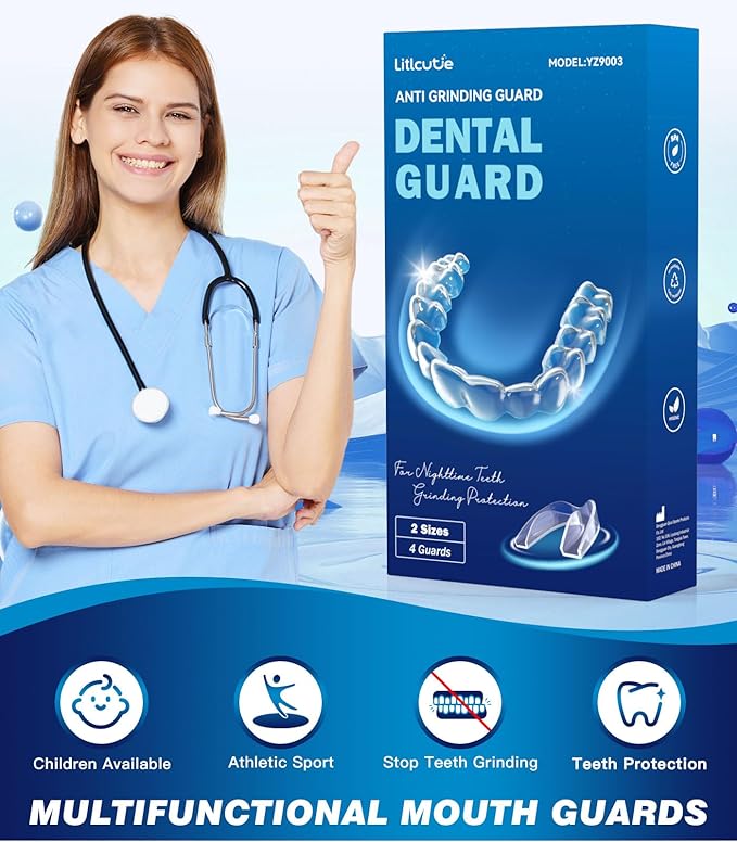 Mouth Guard for Grinding Teeth at Night,Teeth Grinding Mouth Guard for Sleep,Reusable Guards for Sleeping,4 Pack/2 Size,Transparent
