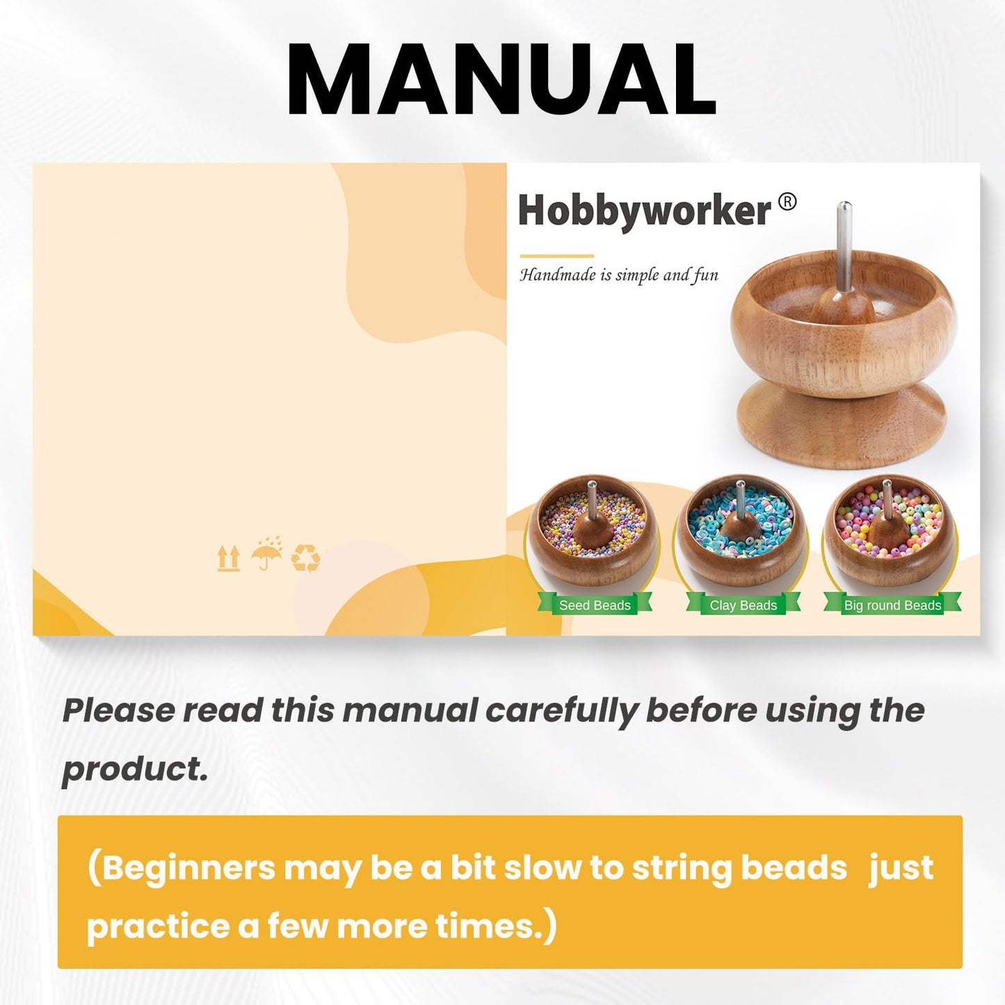hobbyworker Upgrade Wooden Bead Spinner with 2 Pcs Big Needles,8000 Pcs Seed Beads and 1 Surprise Gift Pack for Jewelry Making Tools,Quickly Stringing Beads Tool, Manual Operated