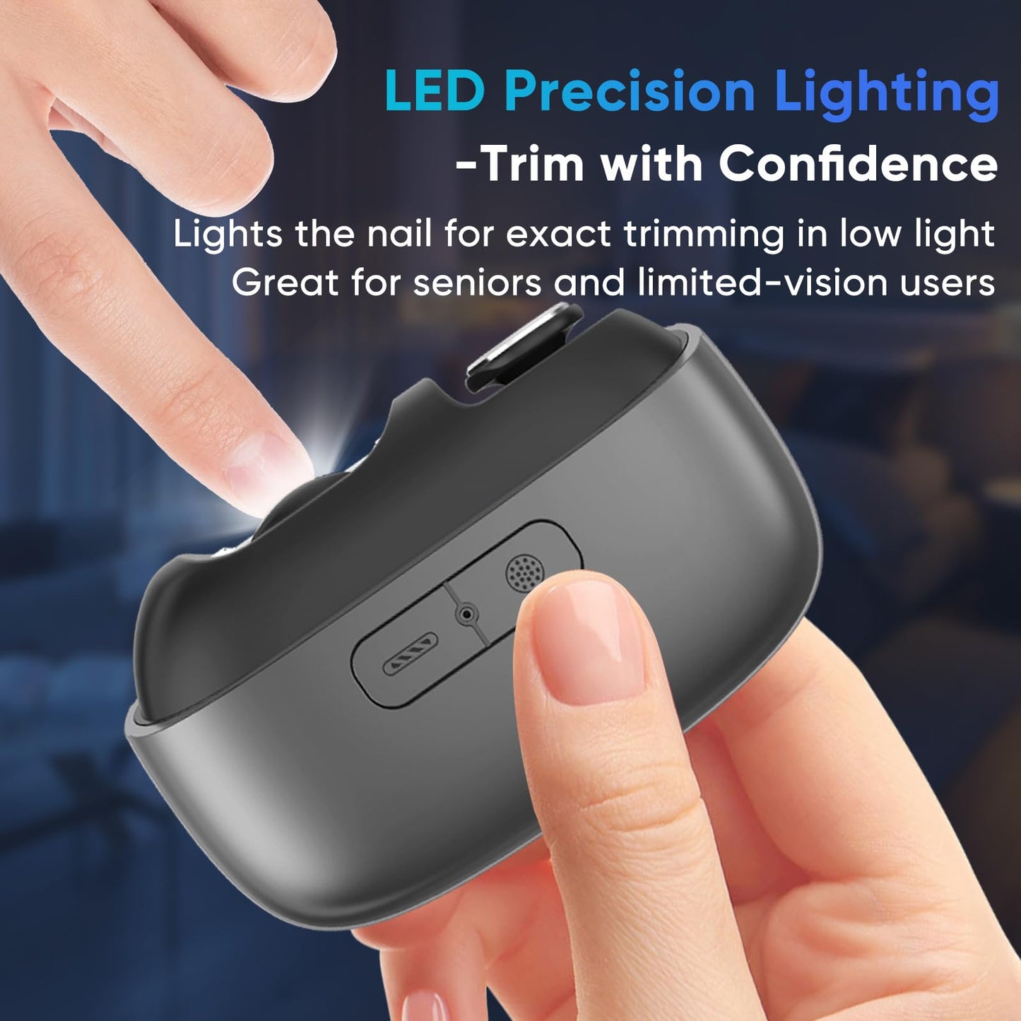 Electric Nail Clipper, Rechargeable Nail Trimmer with LED Light & Nail Storage, One-Touch Quiet Fingernail & Toenail Cutter for Adults & Seniors, USB-C, Long Battery Life（Black）