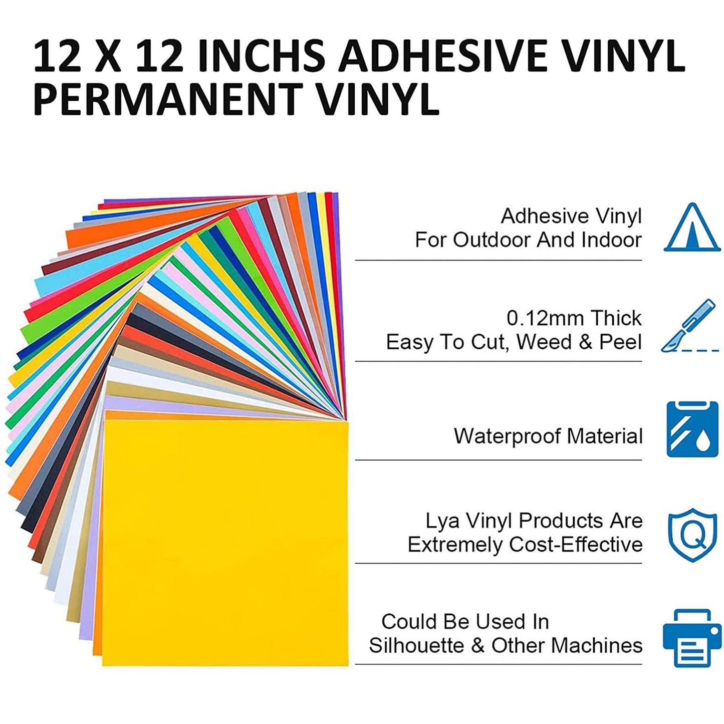 LYA Vinyl 130 Pack Permanent Vinyl - 12 "x12 Self Adhesive Vinyl Sheets，120 Sheets & 10 Transfer Tape Sheets for Cutting Machines and Decor Sticker